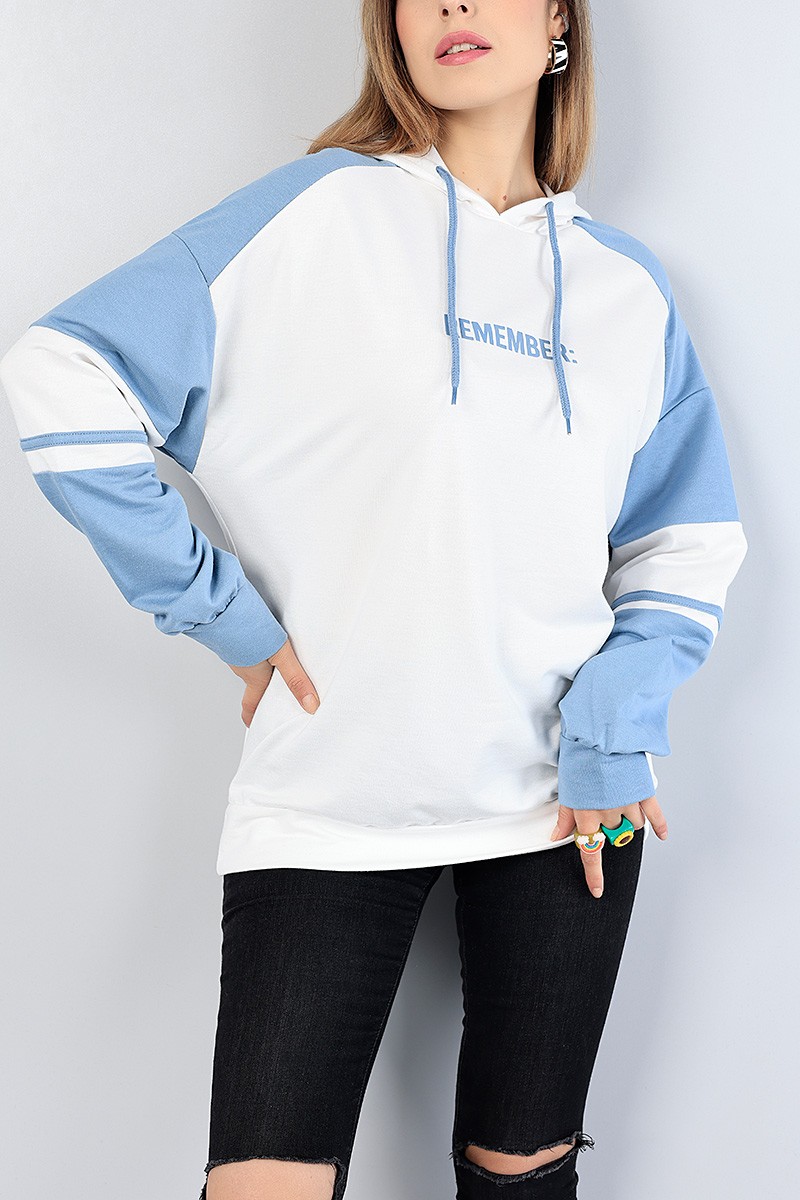 Mavi Baskılı Kapüşonlu Sweat Tunik 81215