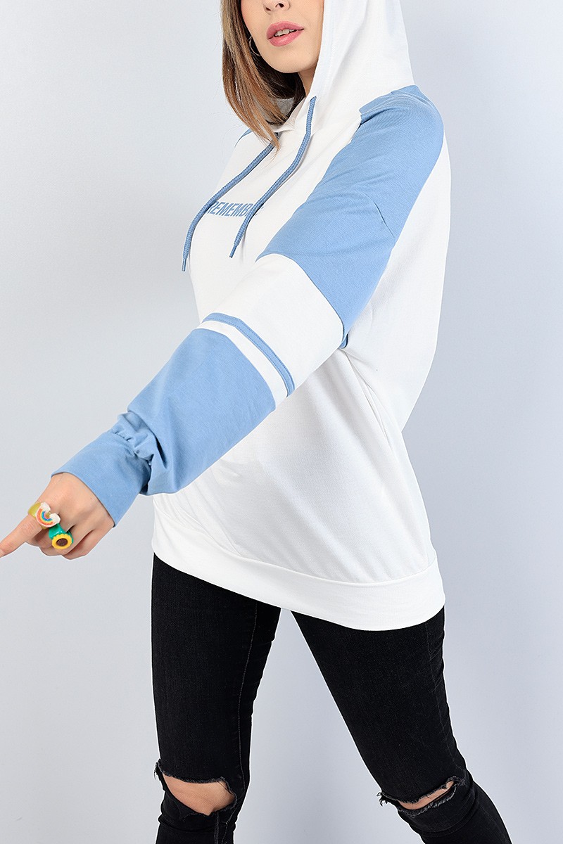Mavi Baskılı Kapüşonlu Sweat Tunik 81215