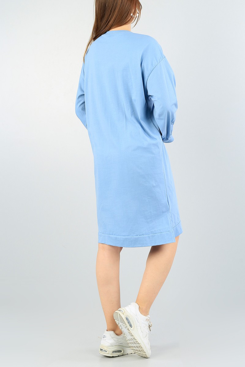 Mavi Baskılı Likralı Tunik Elbise 58108