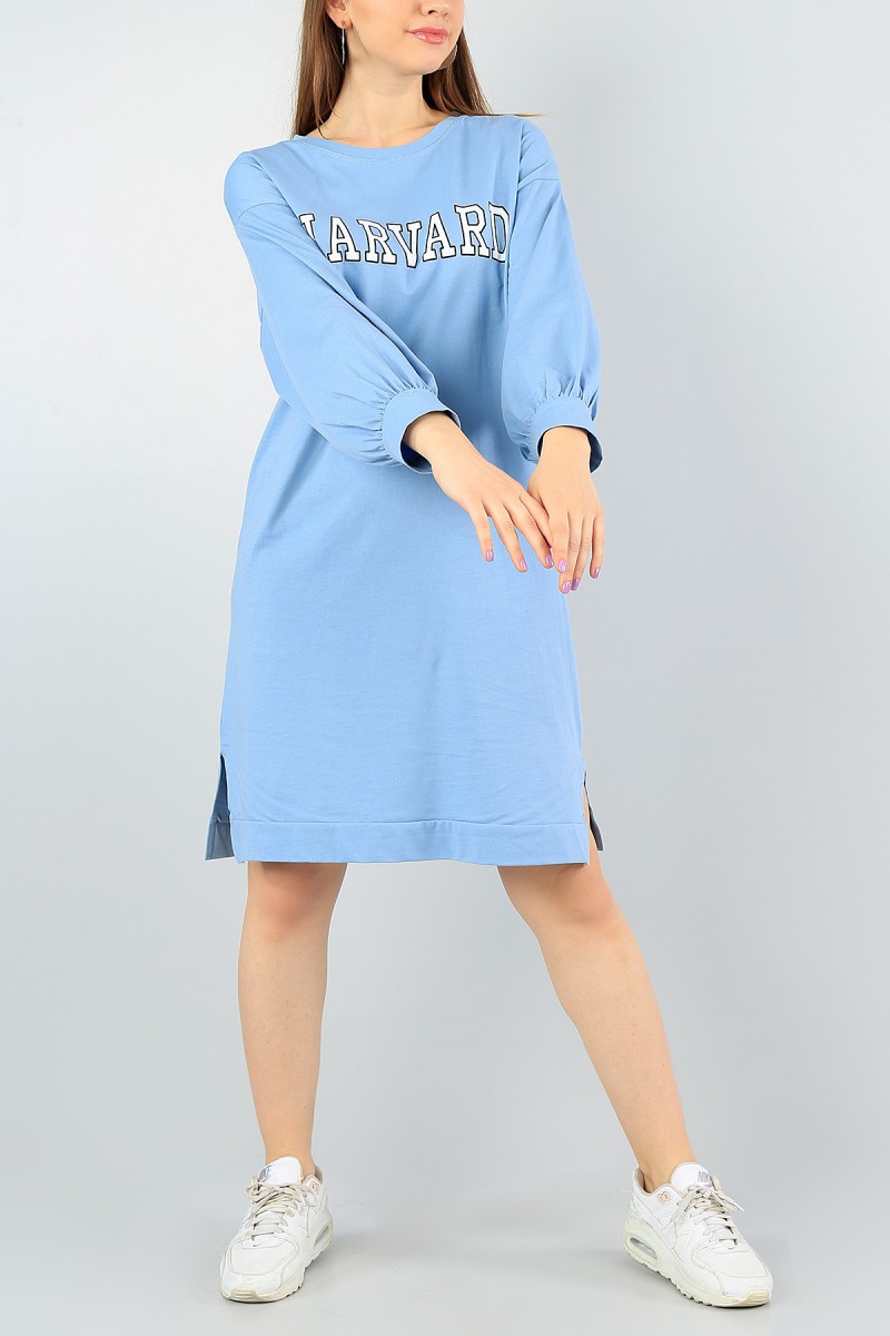 Mavi Baskılı Likralı Tunik Elbise 58108