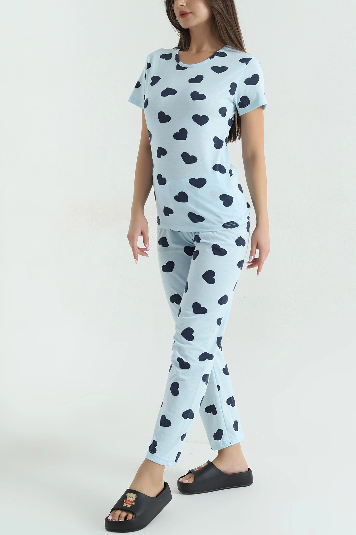Mavi Baskılı Penye Kadın Pijama Takımı 375965
