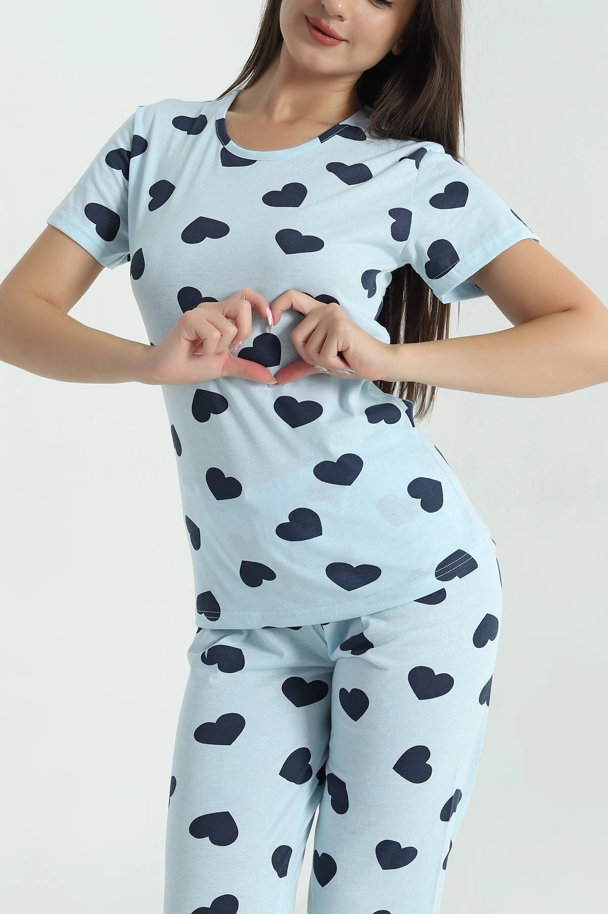 Mavi Baskılı Penye Kadın Pijama Takımı 375965
