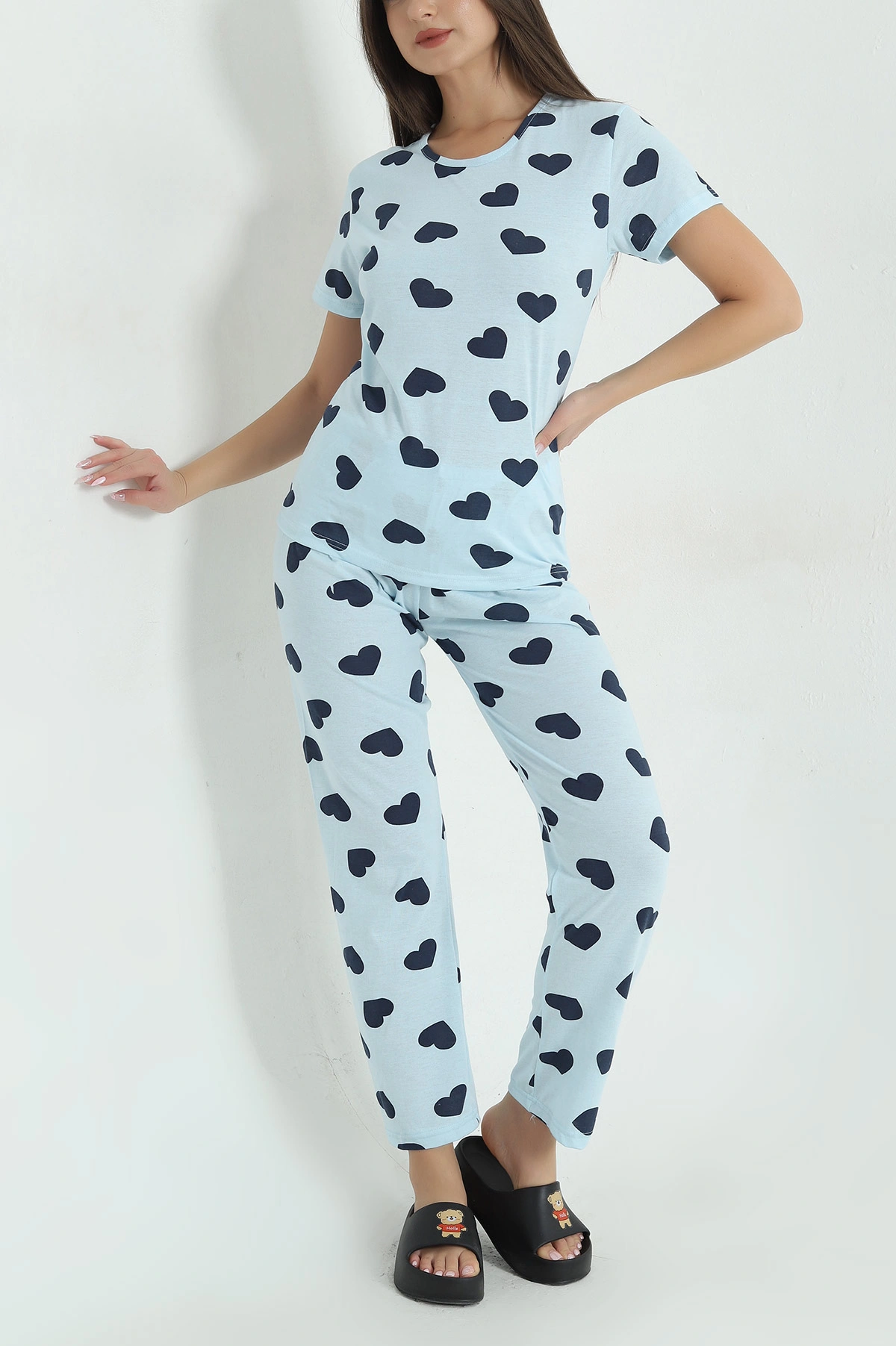Mavi Baskılı Penye Kadın Pijama Takımı 375965