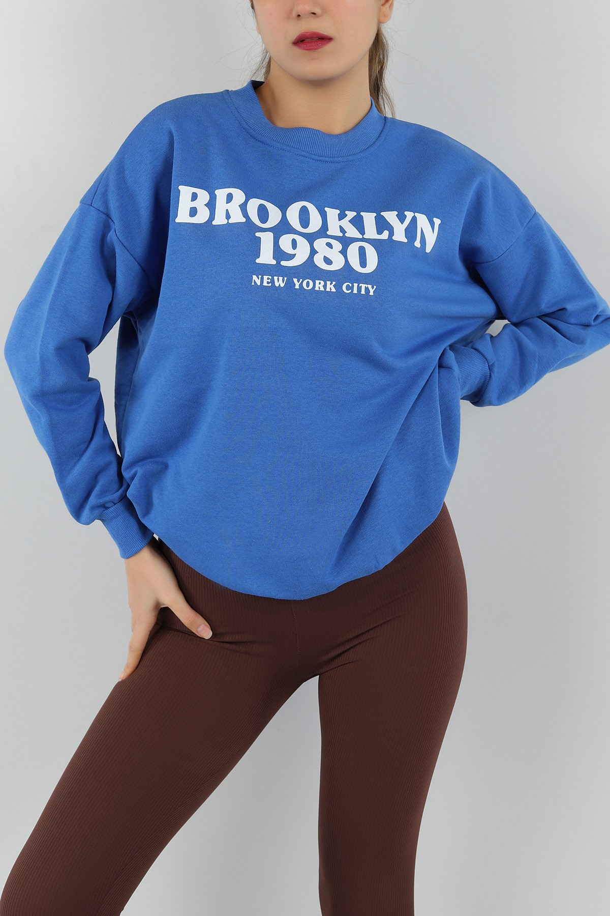 Mavi Baskılı Üç İp Bayan Sweat 149540