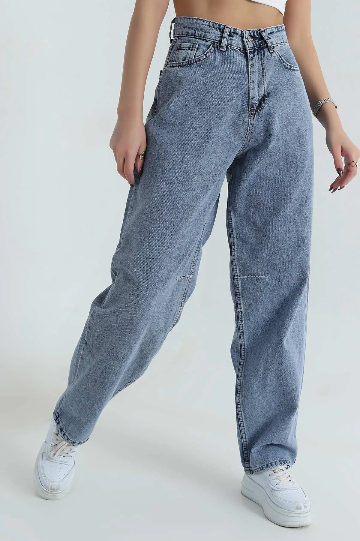 Mavi Bel Tokalı Baggy Kadın Kot Pantolon 409634