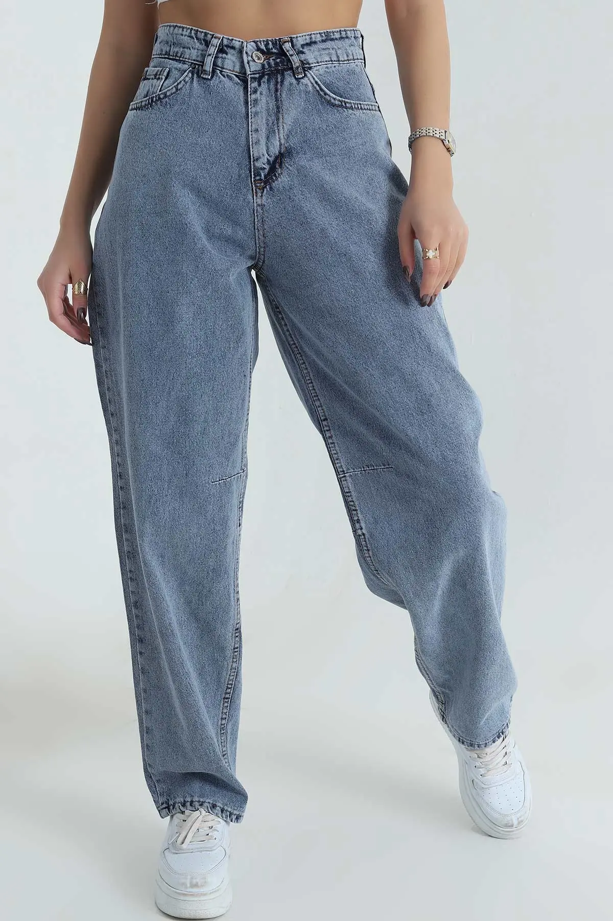 Mavi Bel Tokalı Baggy Kadın Kot Pantolon 409634