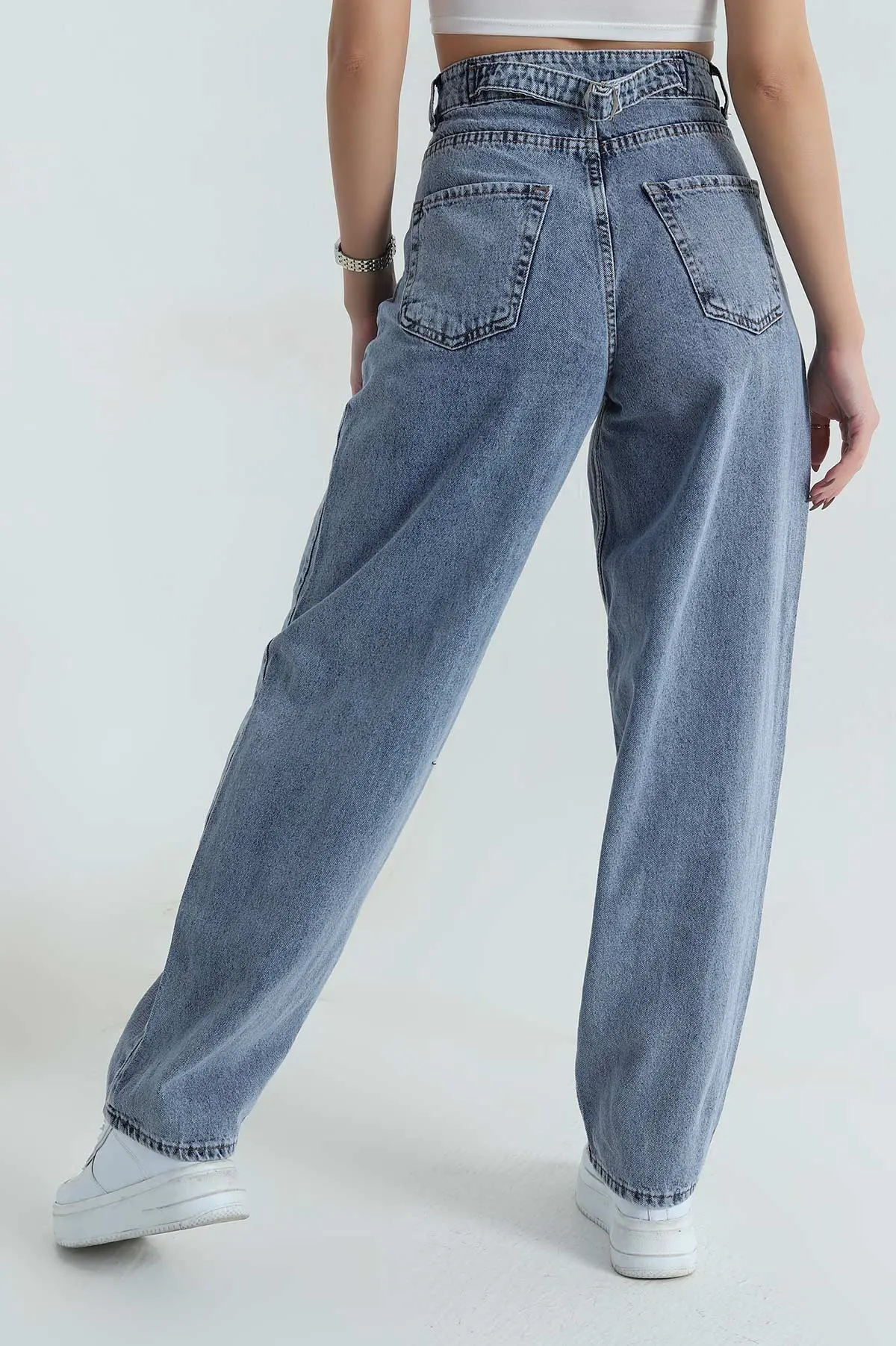 Mavi Bel Tokalı Baggy Kadın Kot Pantolon 409634