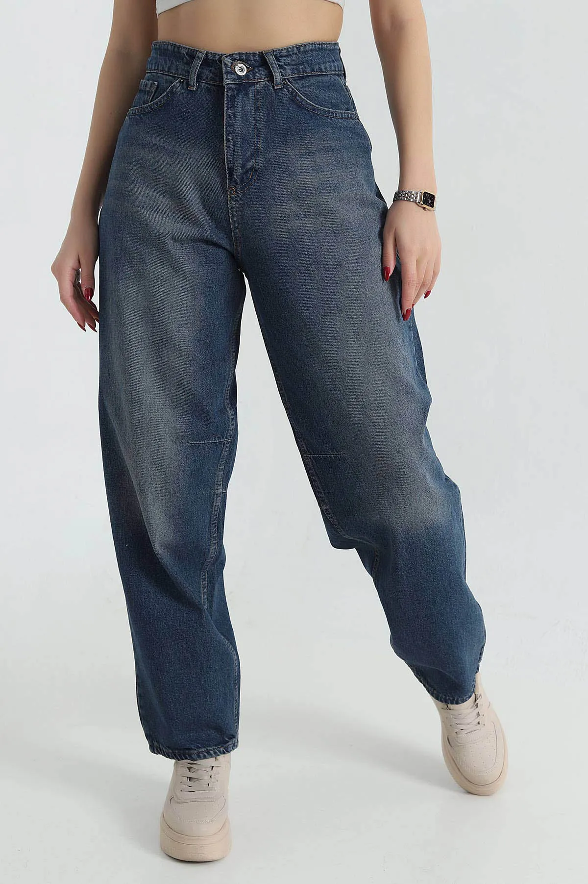Mavi Bel Tokalı Baggy Kadın Kot Pantolon 416182