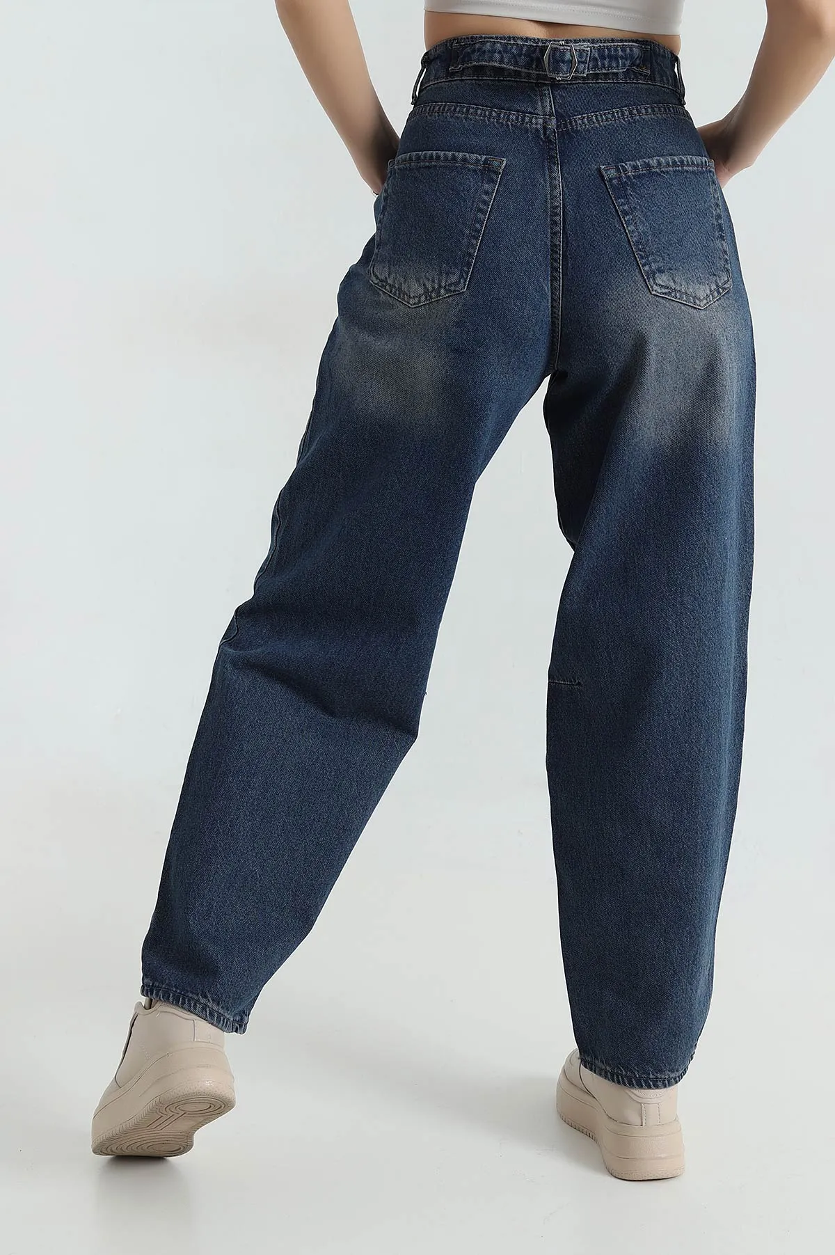 Mavi Bel Tokalı Baggy Kadın Kot Pantolon 416182