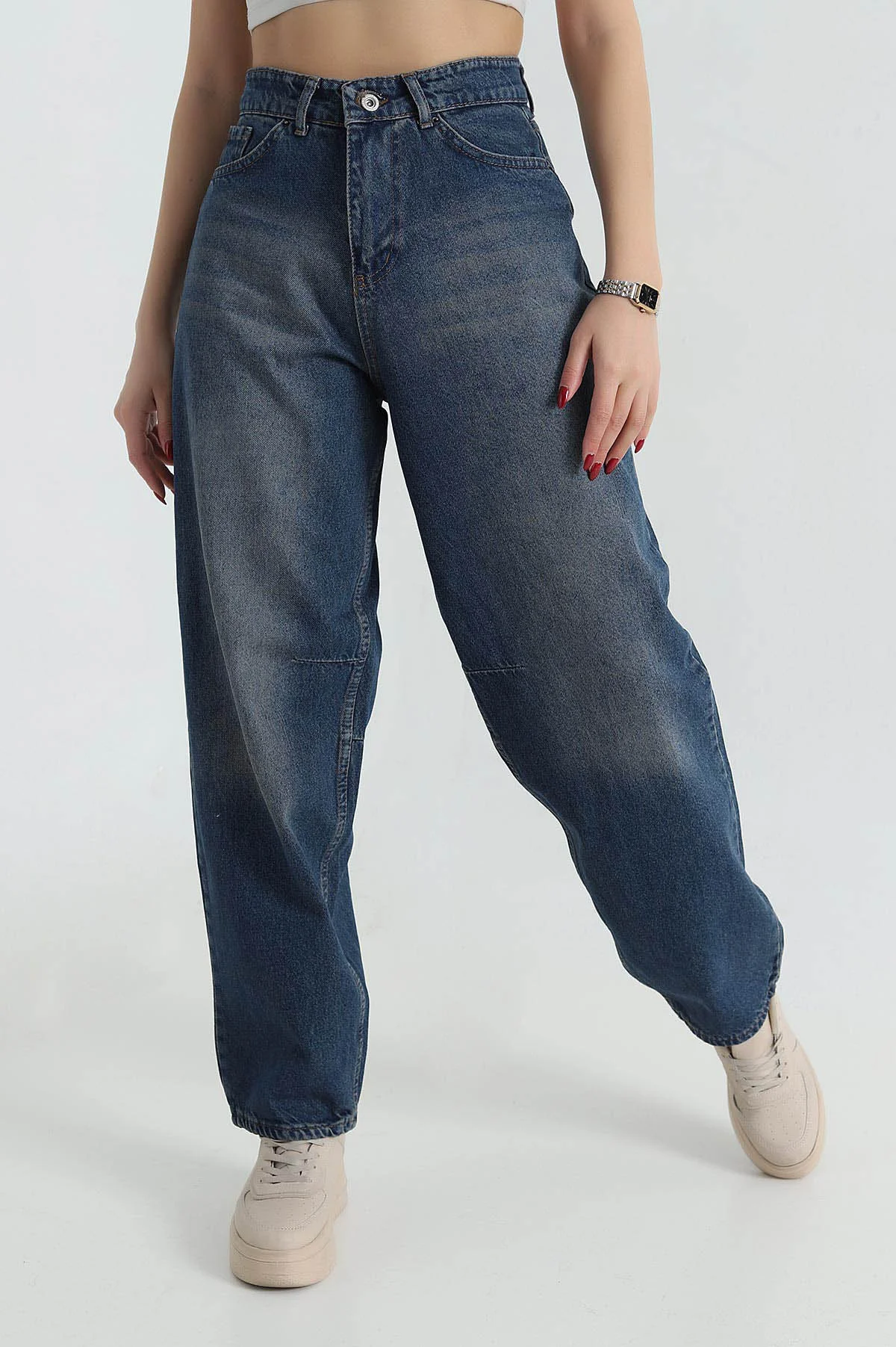 Mavi Bel Tokalı Baggy Kadın Kot Pantolon 416182