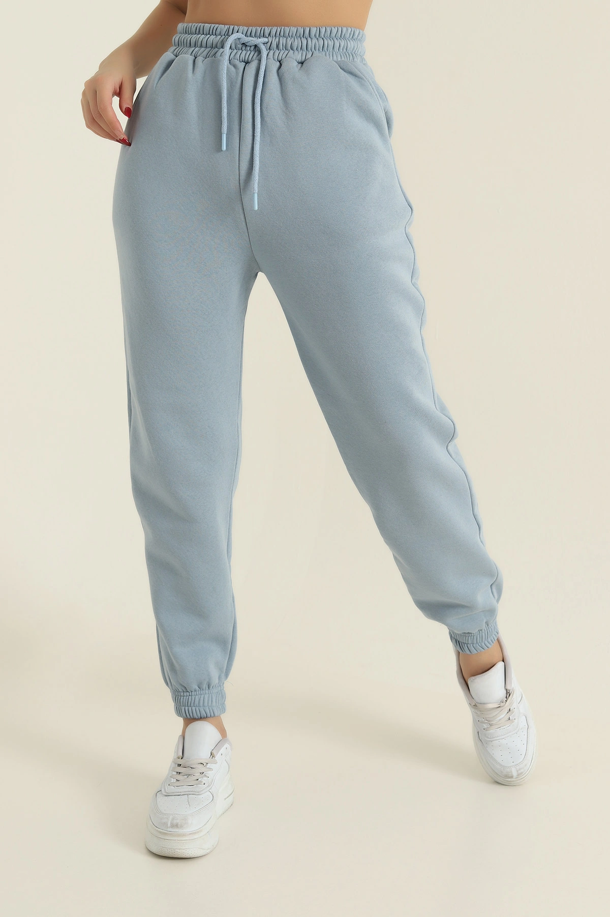 Mavi Bel ve Paça Lastikli Cepli Üç İp Kadın Eşofman Altı 419504