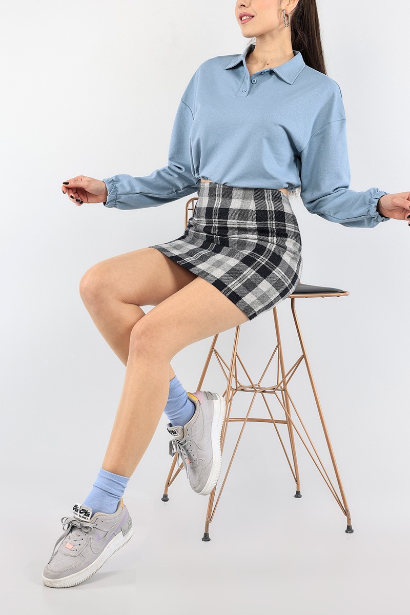 Mavi Belden Sıkmalı Bayan Crop Sweat 91374