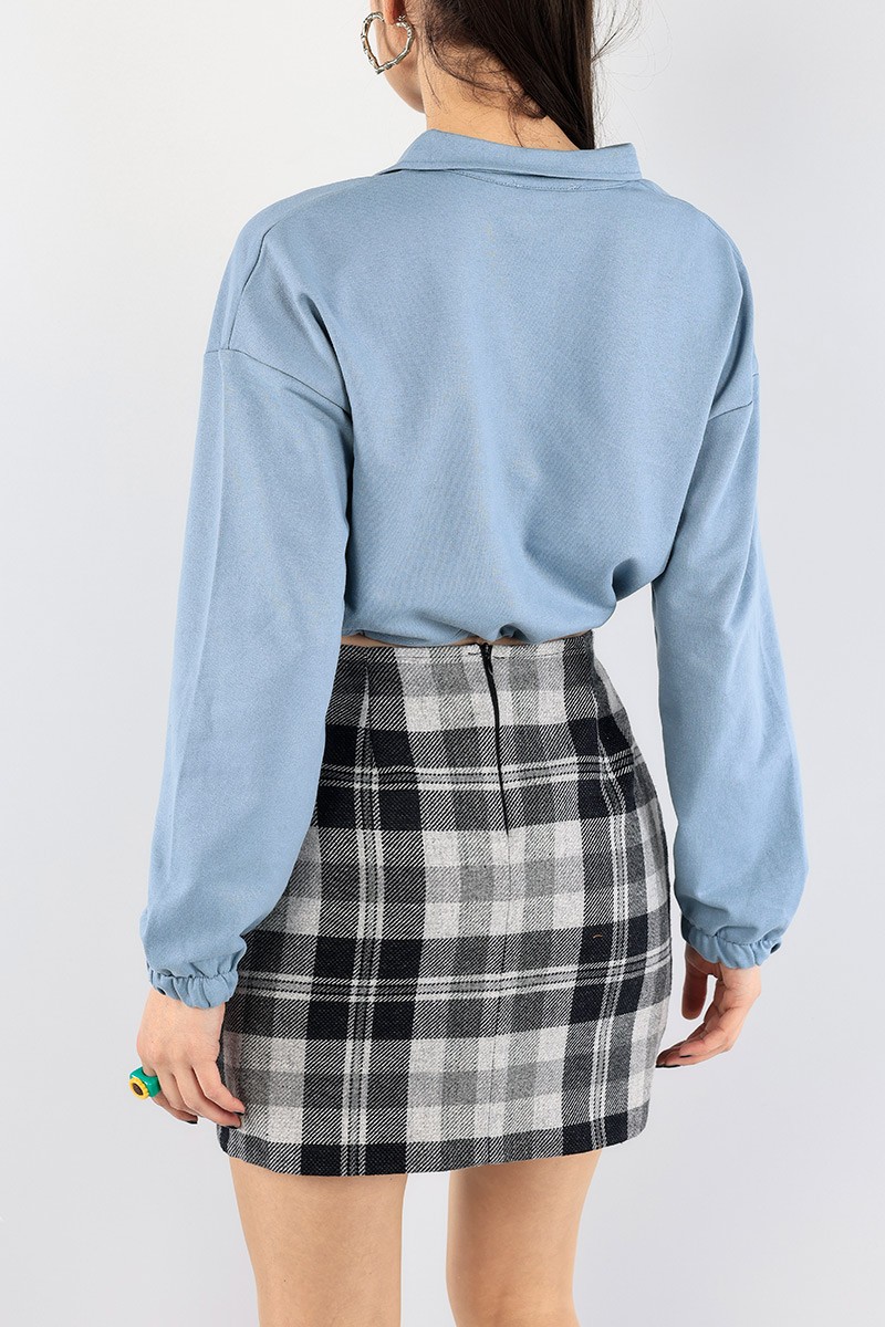 Mavi Belden Sıkmalı Bayan Crop Sweat 91374