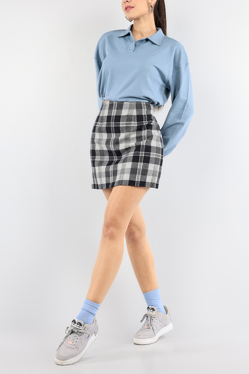 Mavi Belden Sıkmalı Bayan Crop Sweat 91374