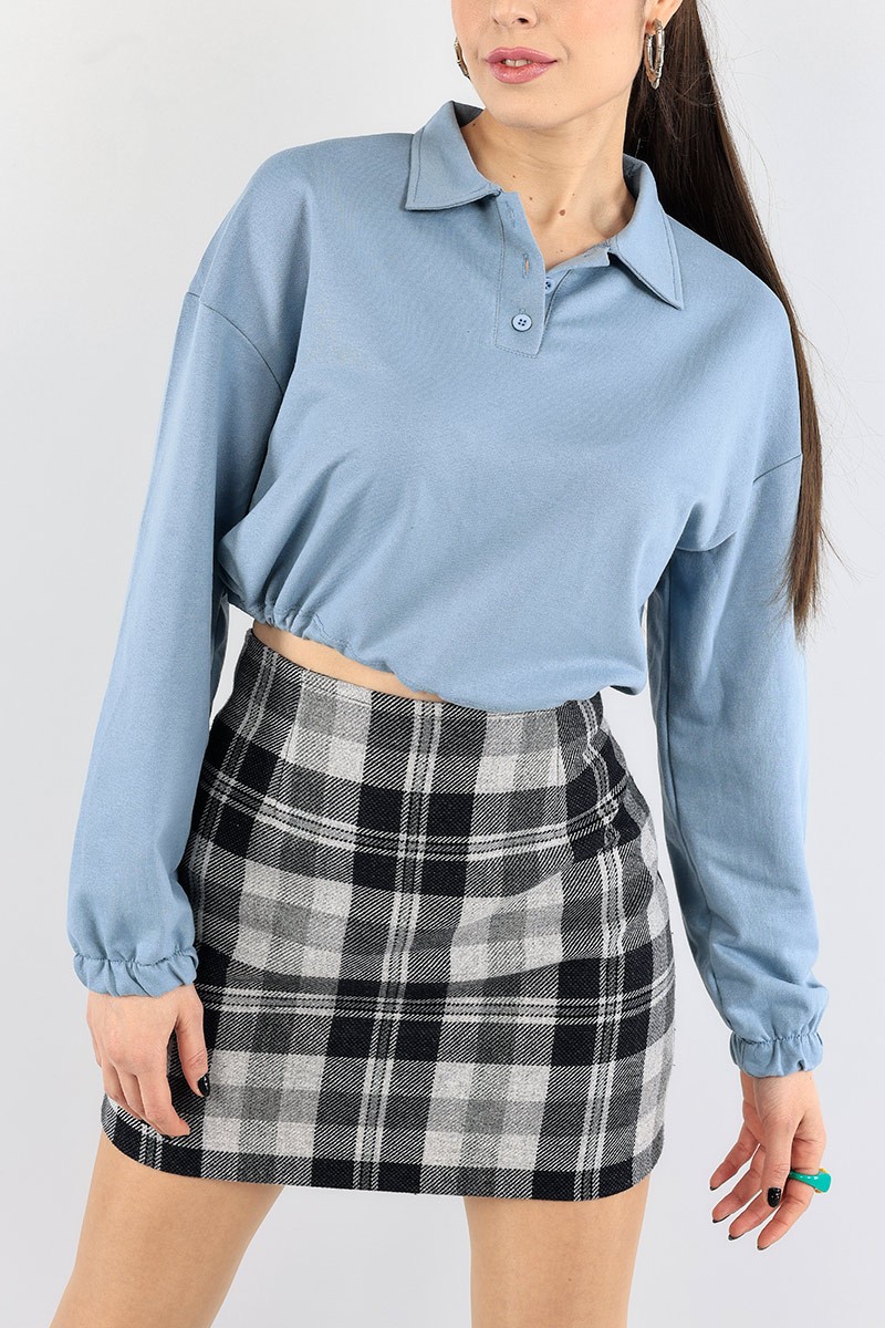 Mavi Belden Sıkmalı Bayan Crop Sweat 91374