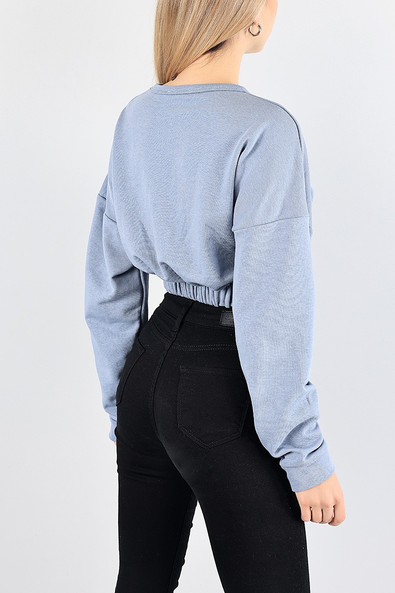 Mavi Beli Lastikli Bayan Sweat 88479