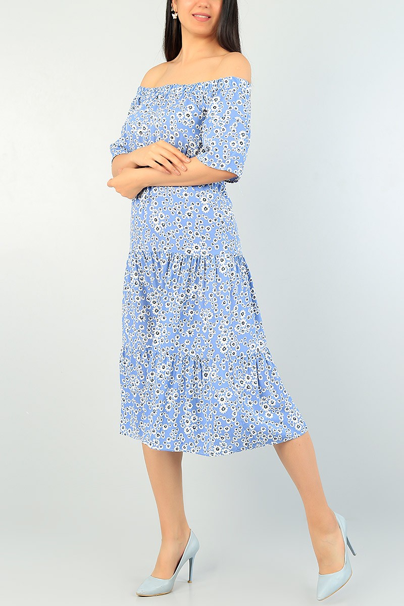 Mavi Beli Lastikli Dokuma Elbise 70144