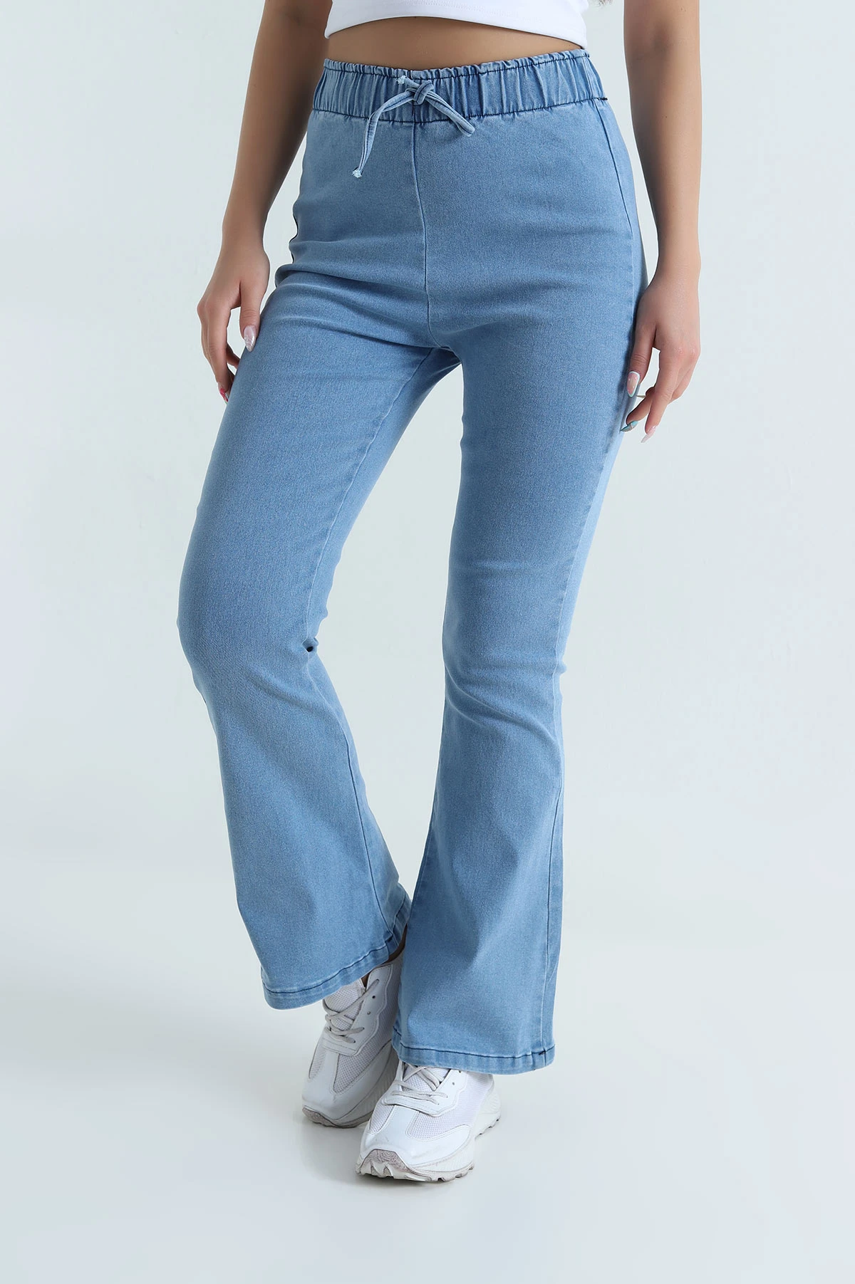 Mavi Beli Lastikli İspanyol Kadın Kot Pantolon 467892