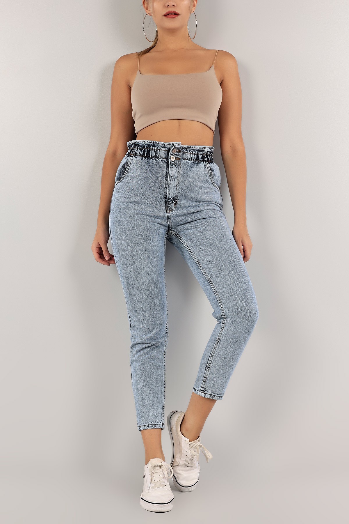 Mavi Beli Lastikli Mom Kot Pantolon 134834