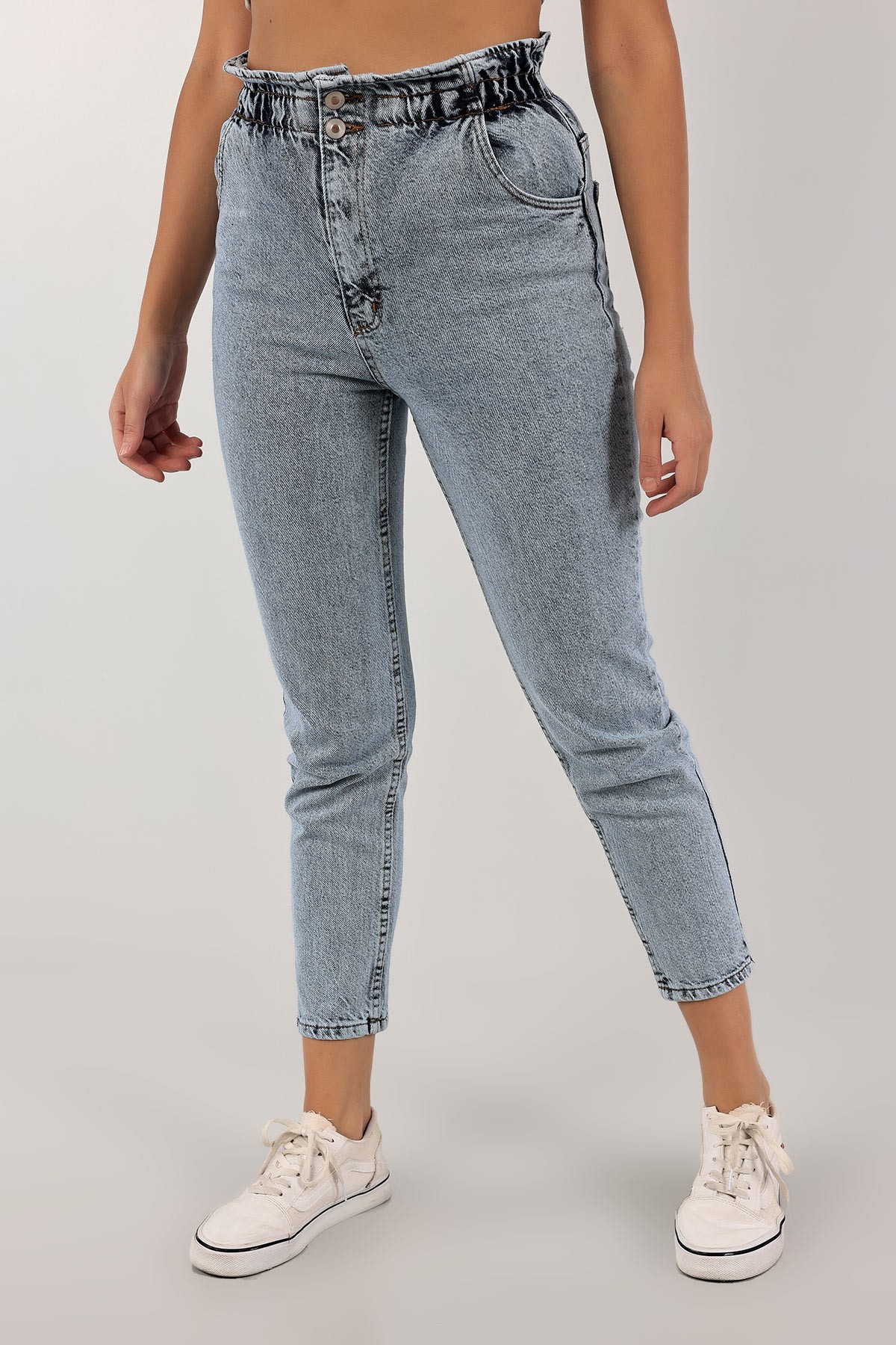 Mavi Beli Lastikli Mom Kot Pantolon 134834