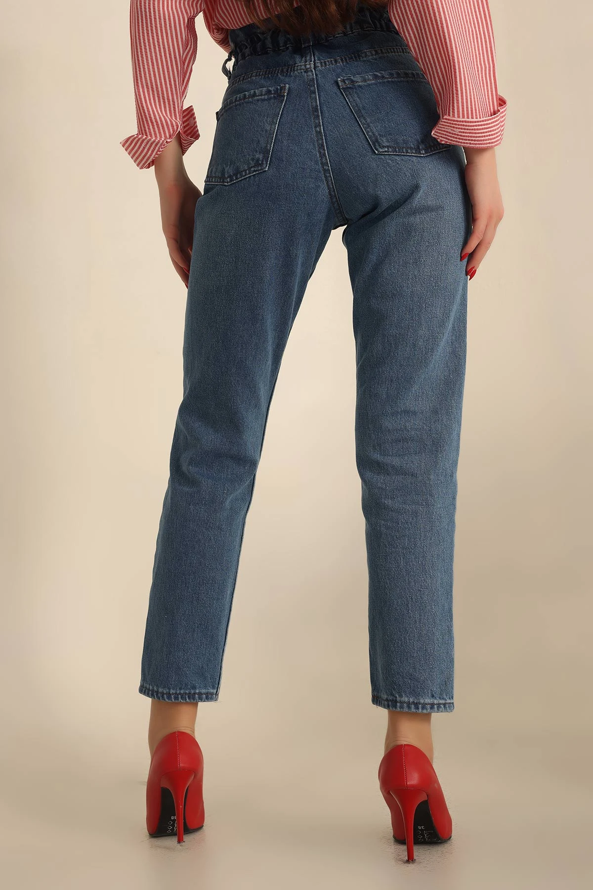 Mavi Beli Lastikli Mom Kot Pantolon 230695