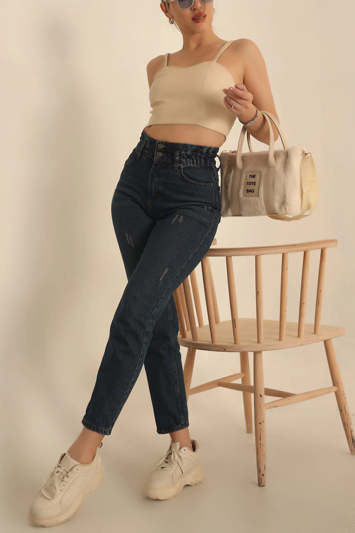 Mavi Beli Lastikli Mom Kot Pantolon 230697