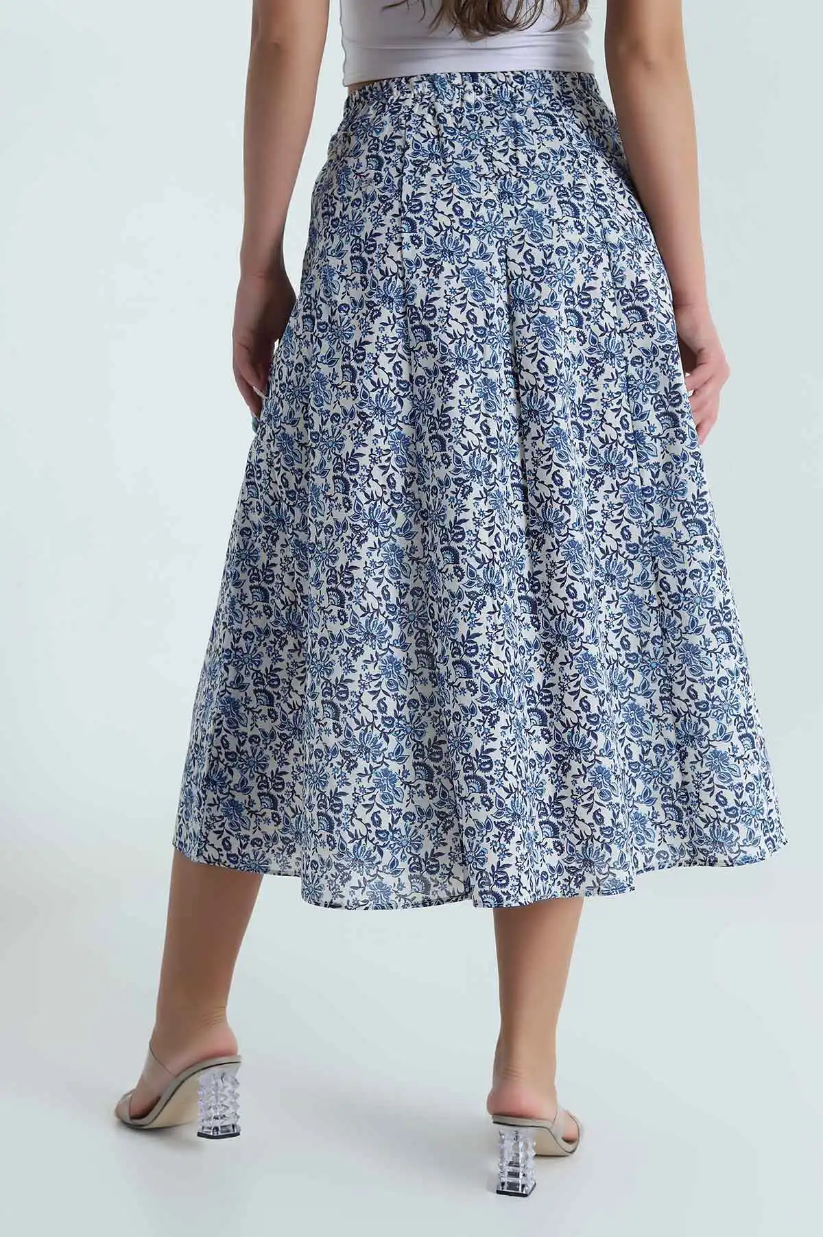 Mavi Beli Lastikli Poplin Dokuma Kadın Etek 479855