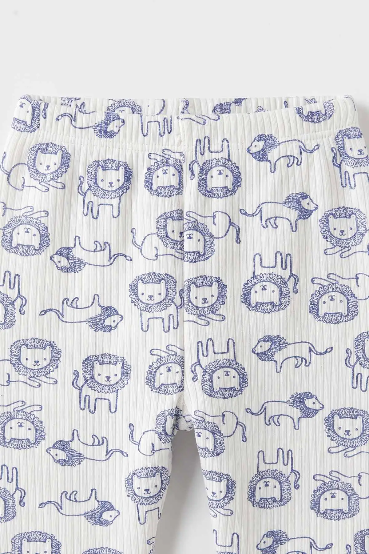 Mavi Beyaz  (1-3 Yaş) Aslan Desenli Raporlu Çocuk Pijama Takım 477334