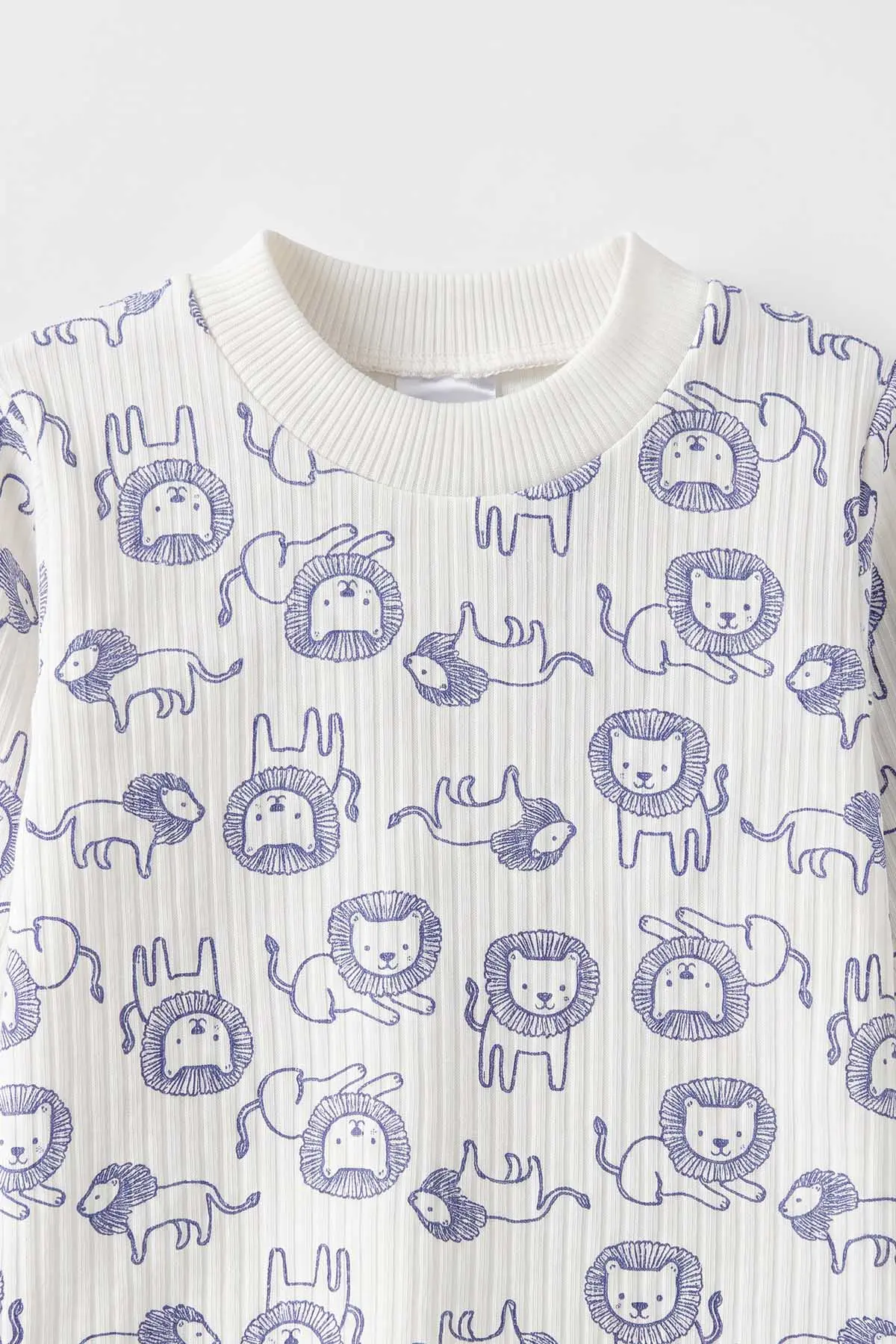 Mavi Beyaz  (1-3 Yaş) Aslan Desenli Raporlu Çocuk Pijama Takım 477334