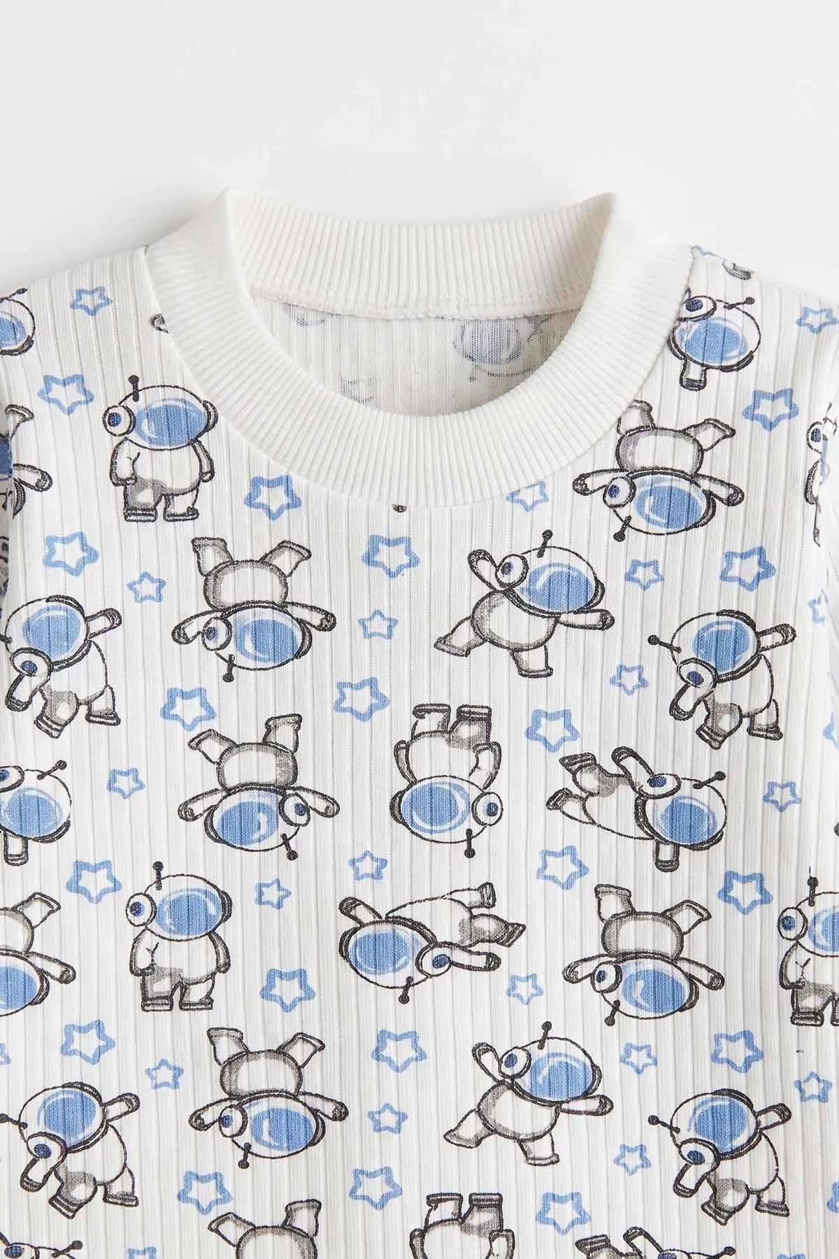 Mavi Beyaz  (1-3 Yaş) Astronot Desenli Raporlu Çocuk Pijama Takım 477345