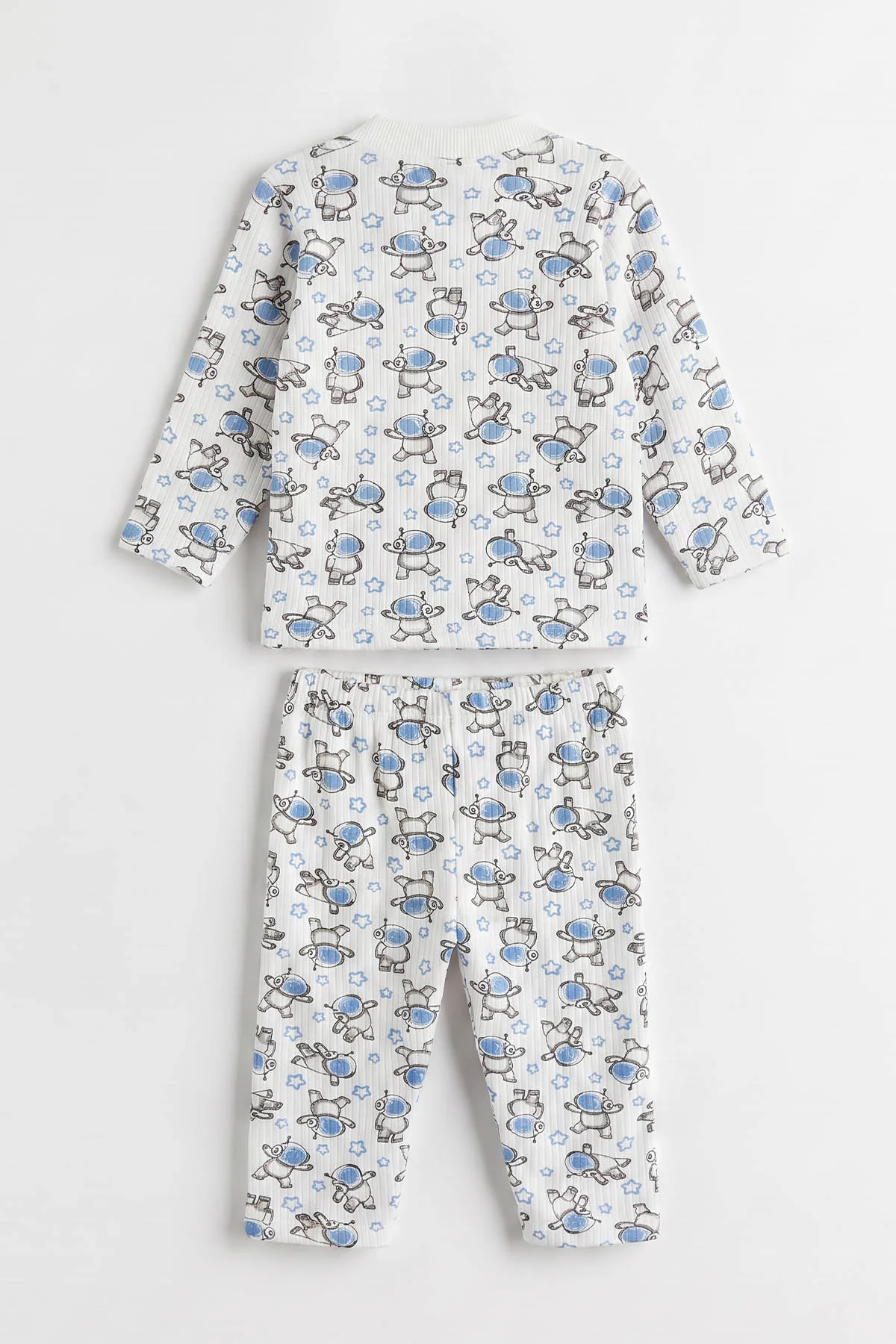 Mavi Beyaz  (1-3 Yaş) Astronot Desenli Raporlu Çocuk Pijama Takım 477345