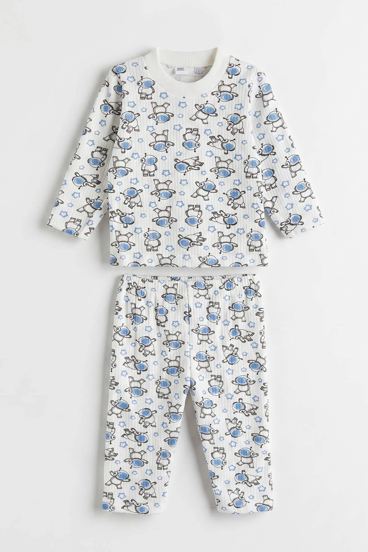 Mavi Beyaz  (1-3 Yaş) Astronot Desenli Raporlu Çocuk Pijama Takım 477345