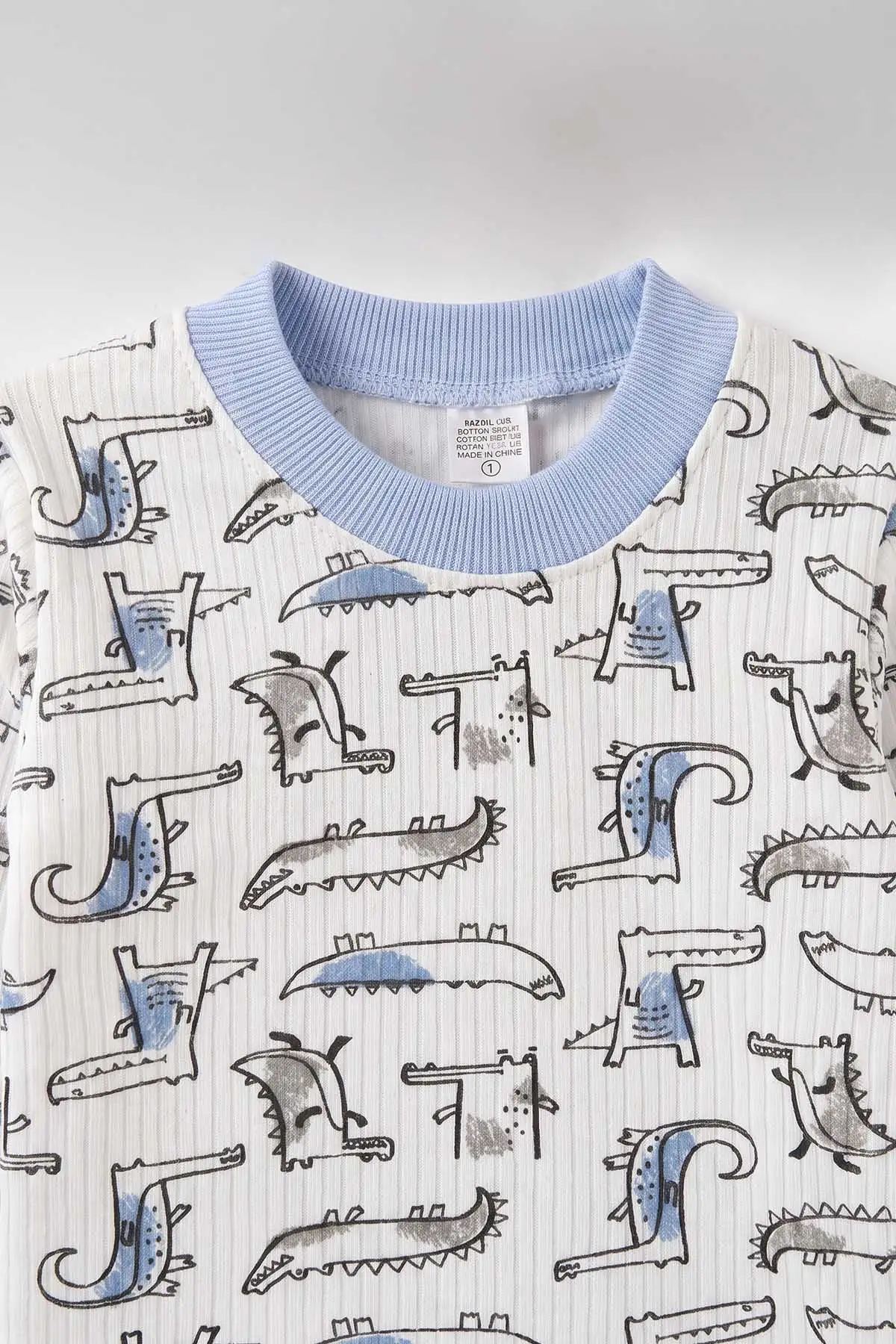 Mavi Beyaz  (1-3 Yaş) Balık Desenli Raporlu Çocuk Pijama Takım 477337