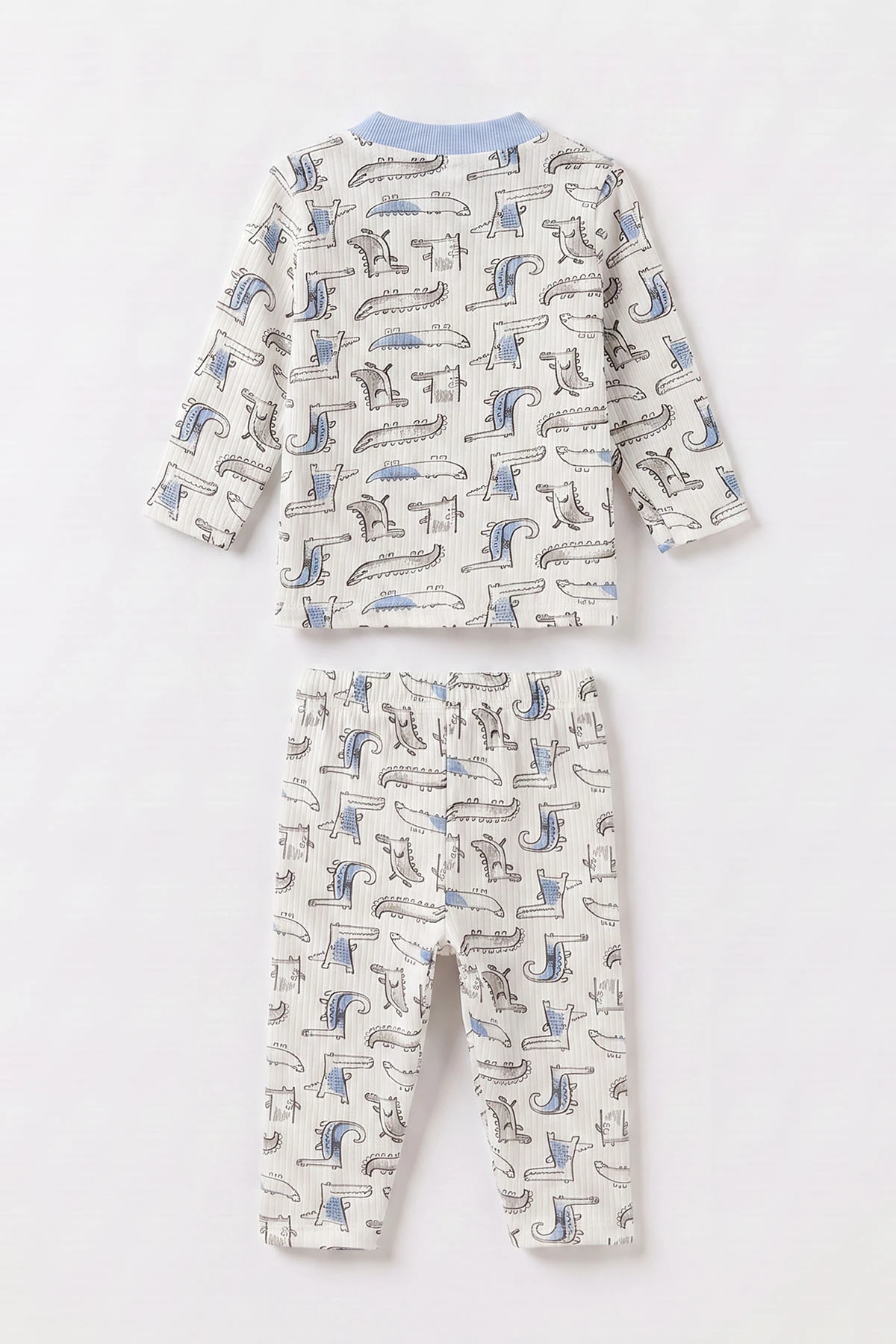 Mavi Beyaz  (1-3 Yaş) Balık Desenli Raporlu Çocuk Pijama Takım 477337