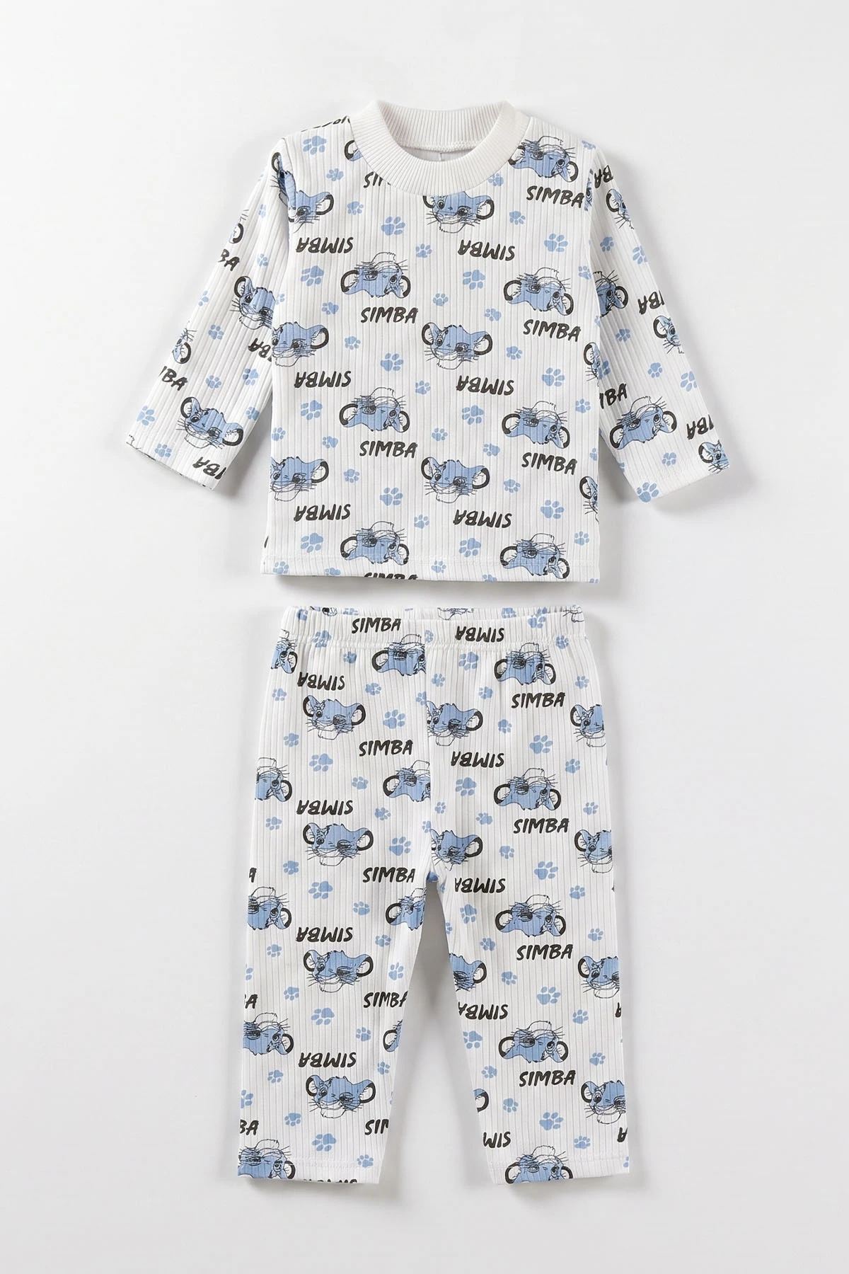 Mavi Beyaz  (1-3 Yaş) Simba Desenli Raporlu Çocuk Pijama Takım 477341