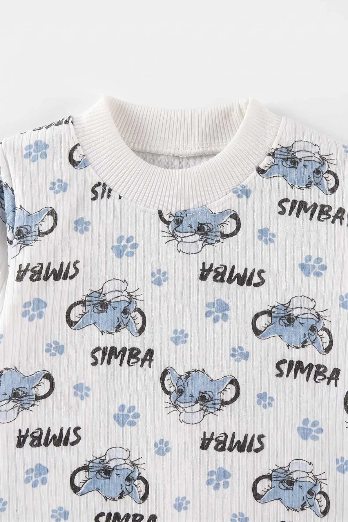 Mavi Beyaz  (1-3 Yaş) Simba Desenli Raporlu Çocuk Pijama Takım 477341