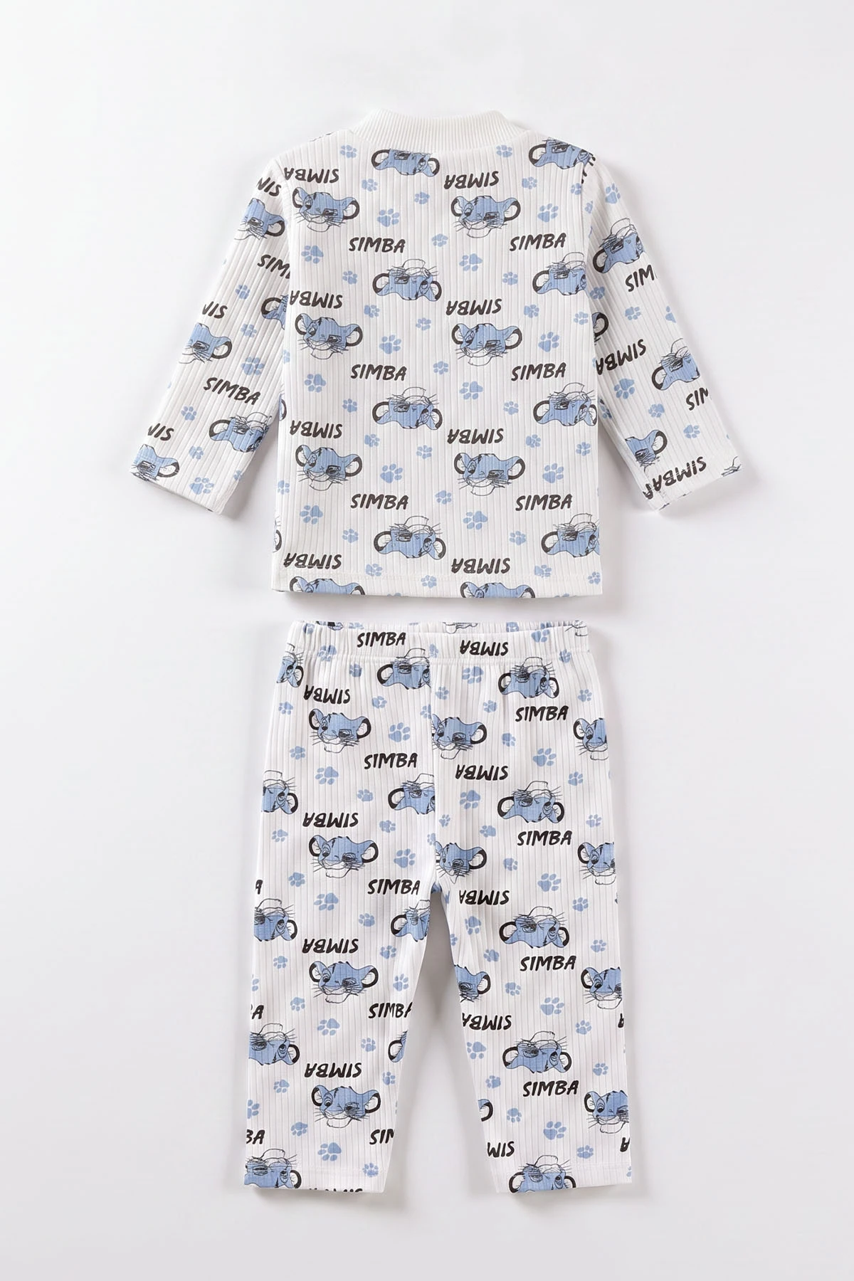 Mavi Beyaz  (1-3 Yaş) Simba Desenli Raporlu Çocuk Pijama Takım 477341