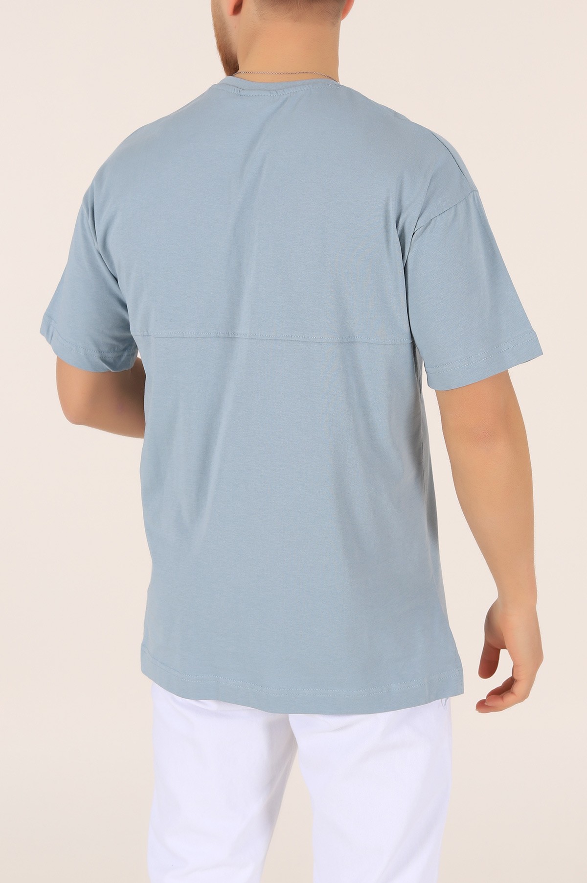 Mavi Bisiklet Yaka Yazı Detay Oversize Erkek Tişört 169715