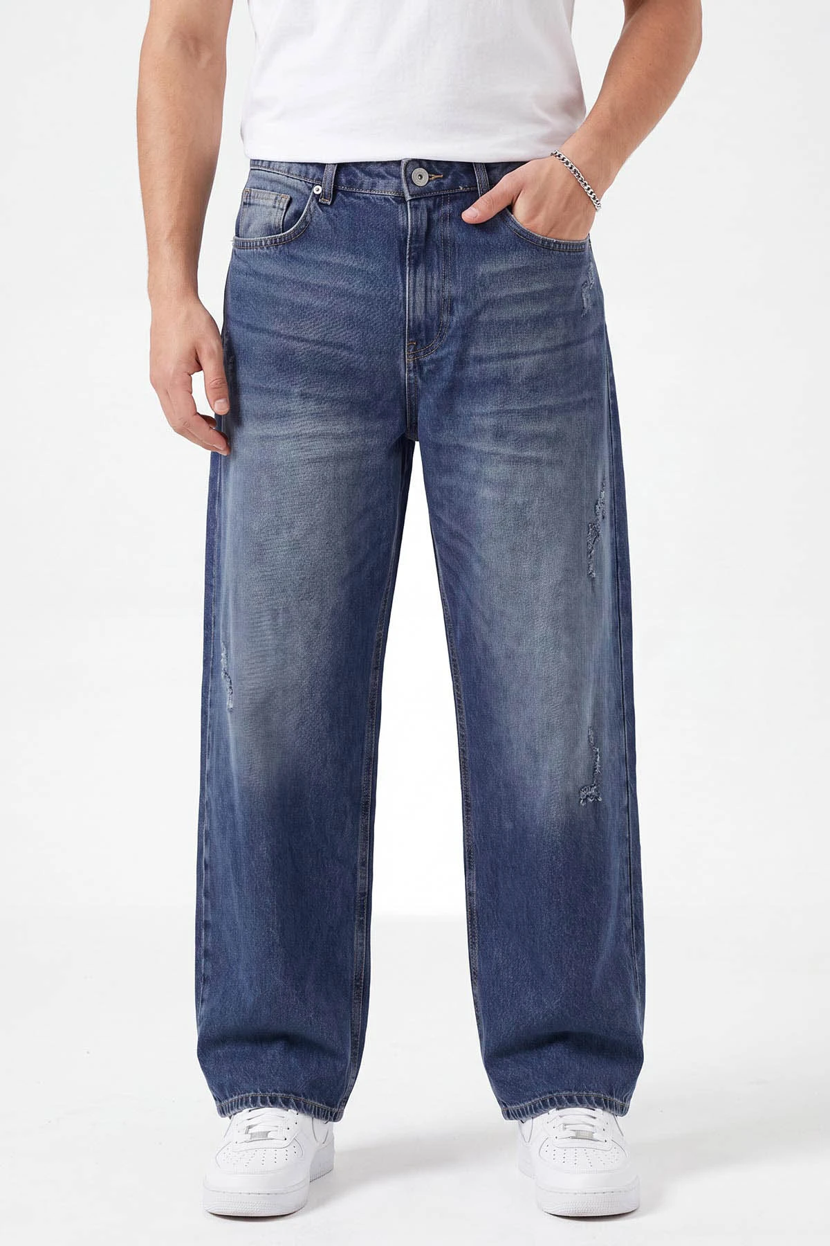 Mavi Bol Paça Baggy Erkek Kot Pantolon 472178