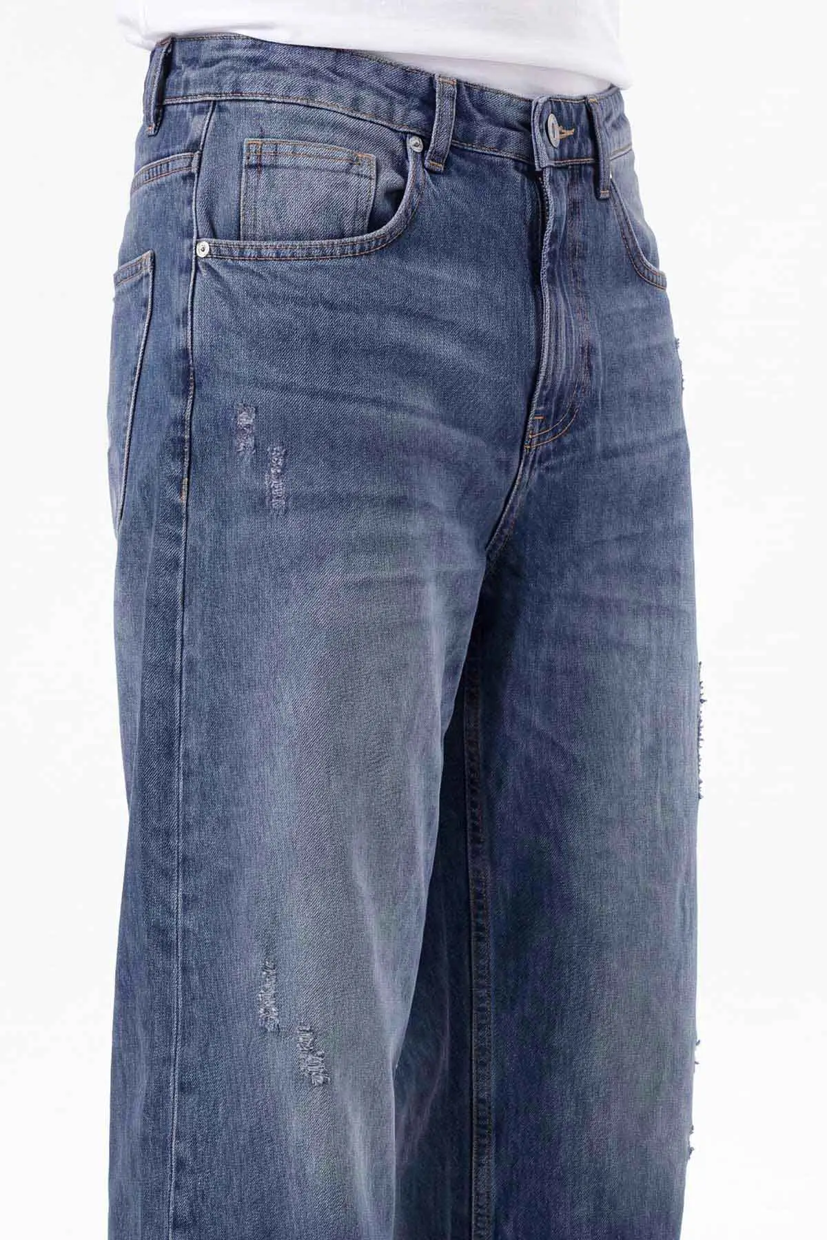 Mavi Bol Paça Baggy Erkek Kot Pantolon 472178