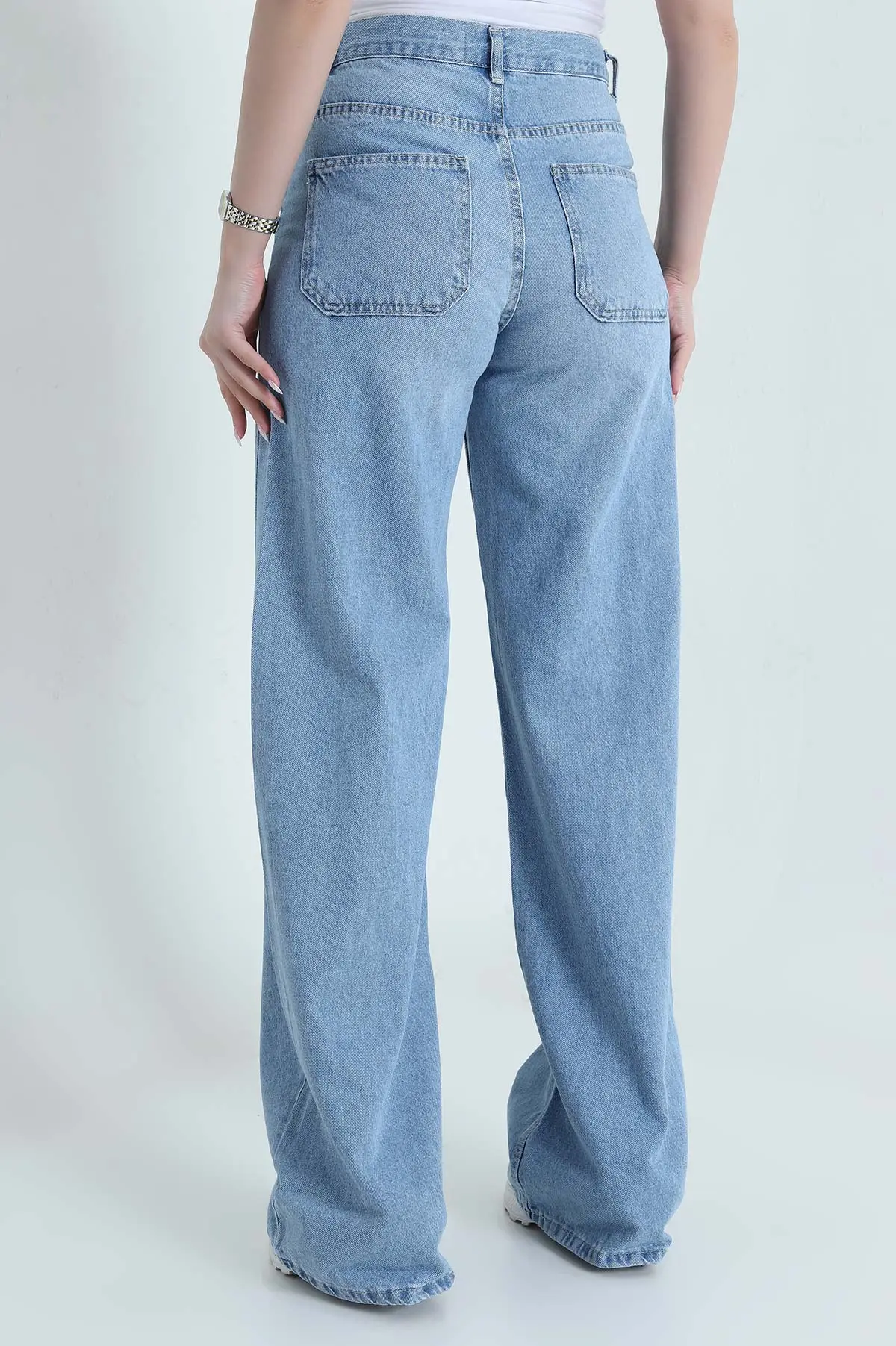 Mavi Bol Paça Cepli Kadın Kot Pantolon 457213