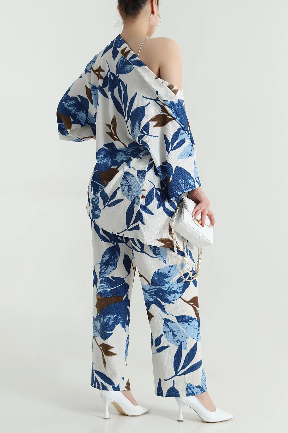 Mavi Bürümcük Kimono Kadın İkili Takım 473259