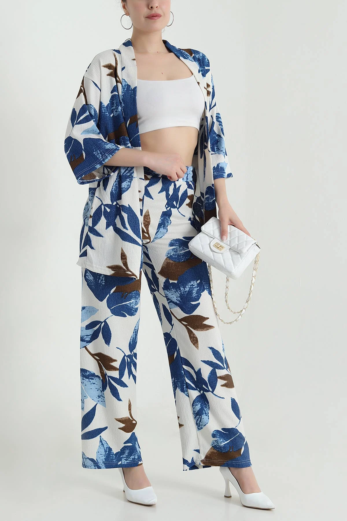 Mavi Bürümcük Kimono Kadın İkili Takım 473259