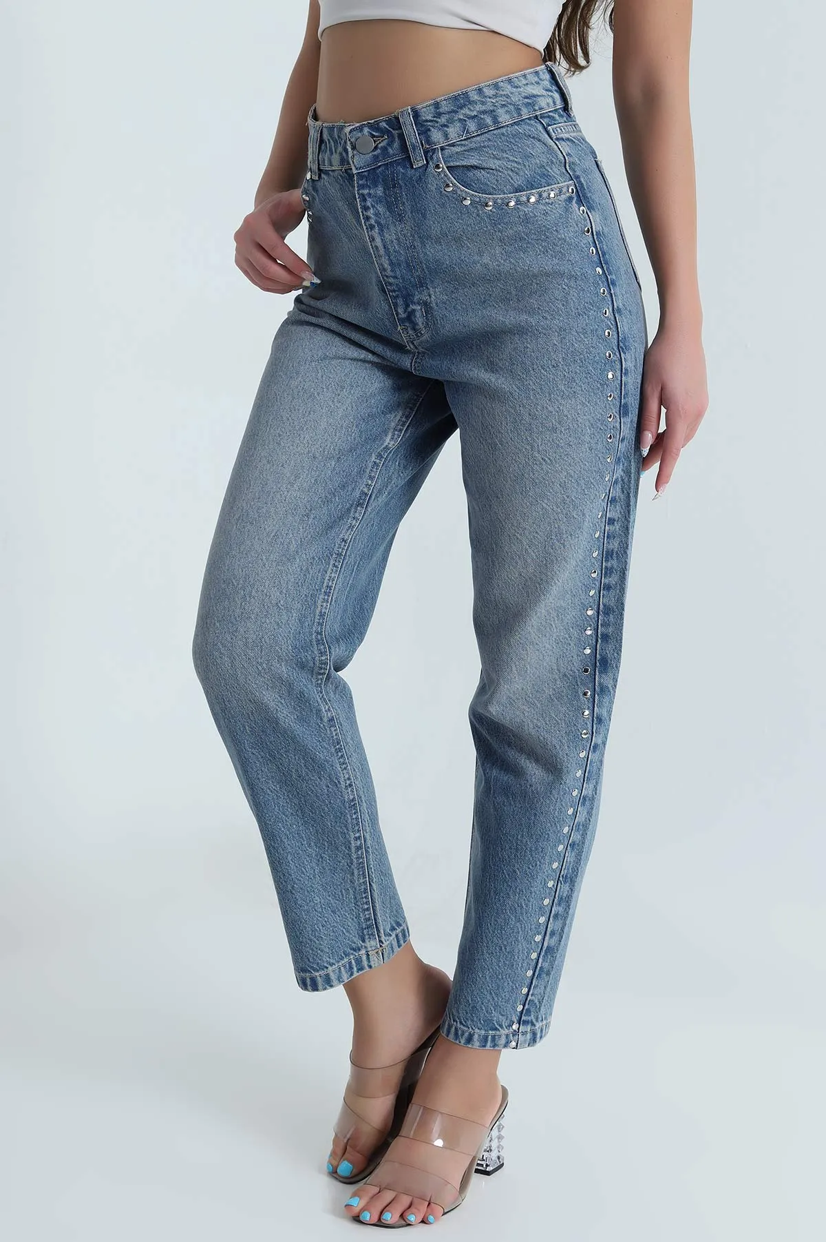 Mavi Çakımlı Mom Kadın Kot Pantolon 481906