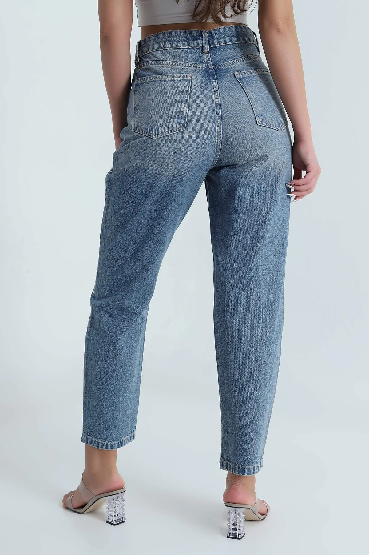 Mavi Çakımlı Mom Kadın Kot Pantolon 481906