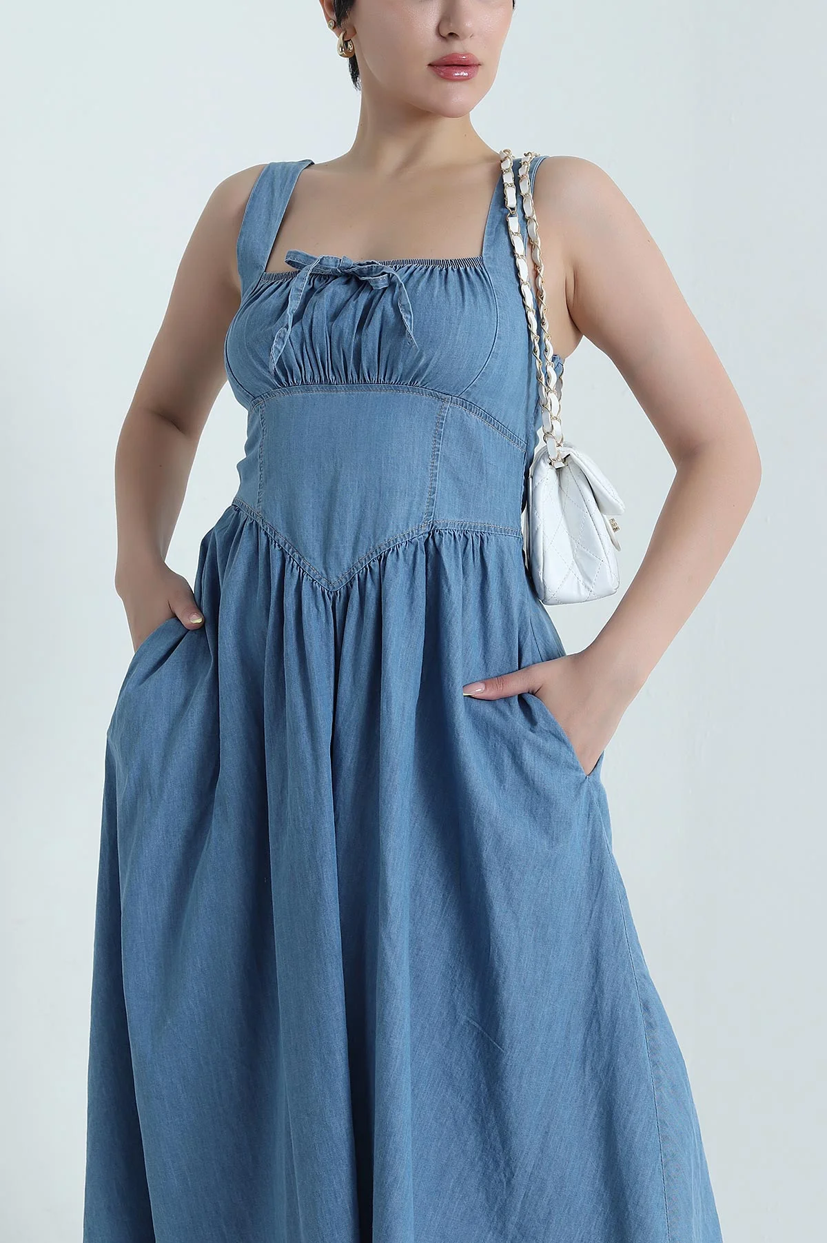 Mavi Cepli Fermuarlı Gipeli Denim Kadın Elbise 470864