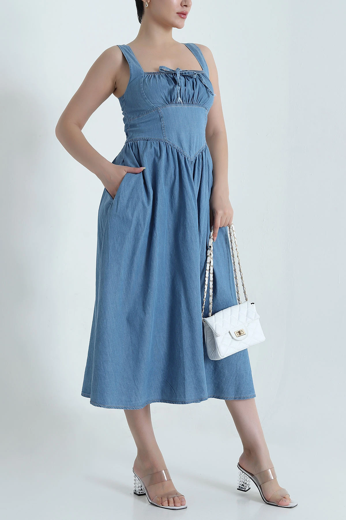 Mavi Cepli Fermuarlı Gipeli Denim Kadın Elbise 470864