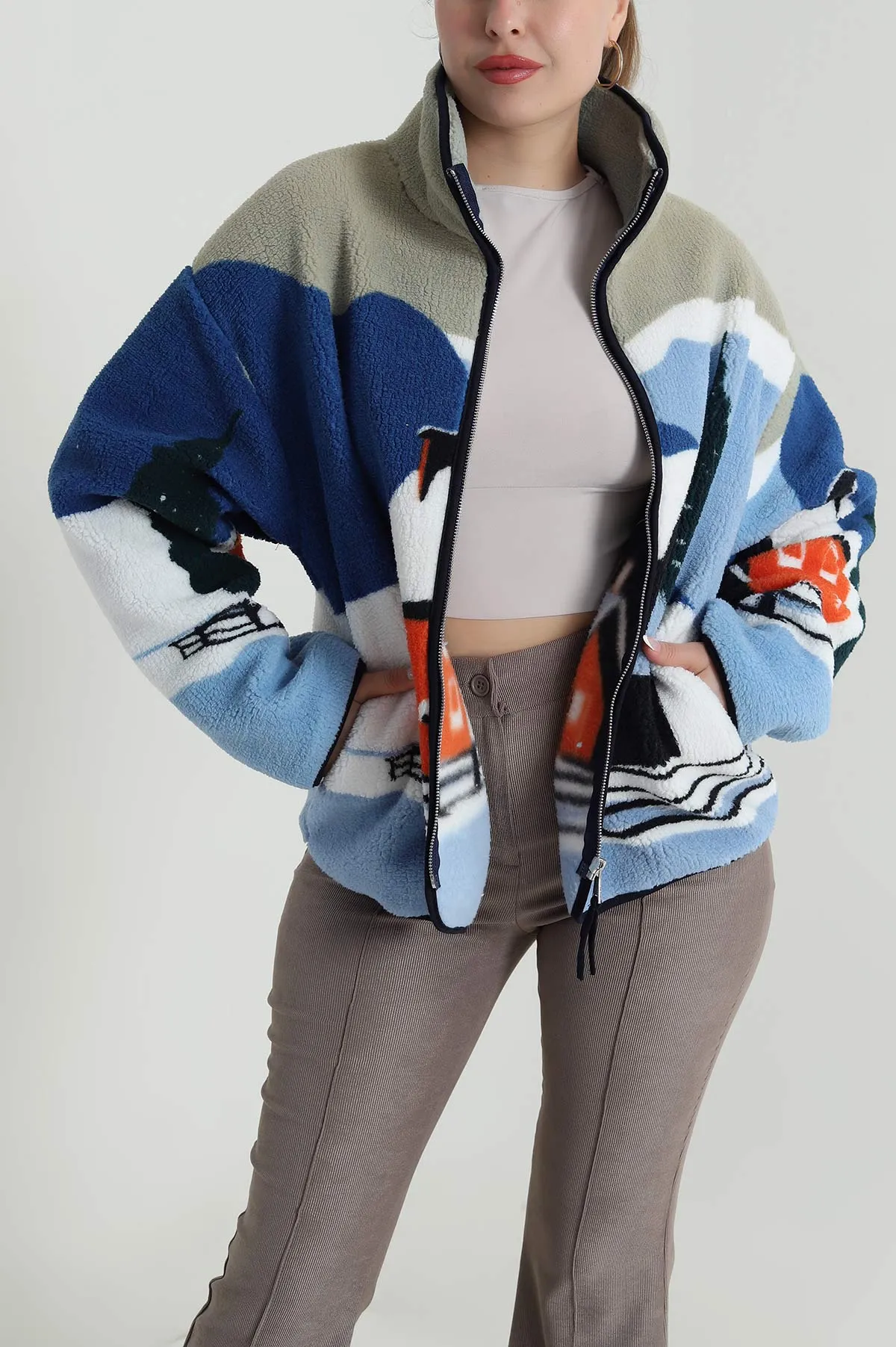Mavi Cepli Teddy Kadın Sweat 485430
