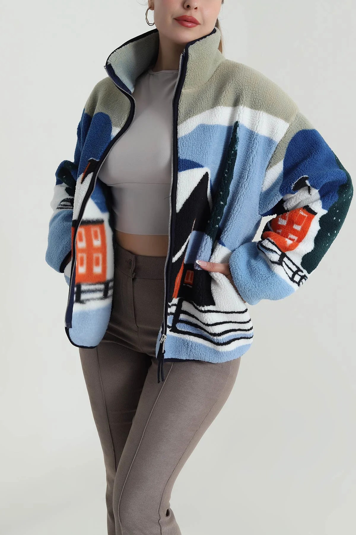Mavi Cepli Teddy Kadın Sweat 485430