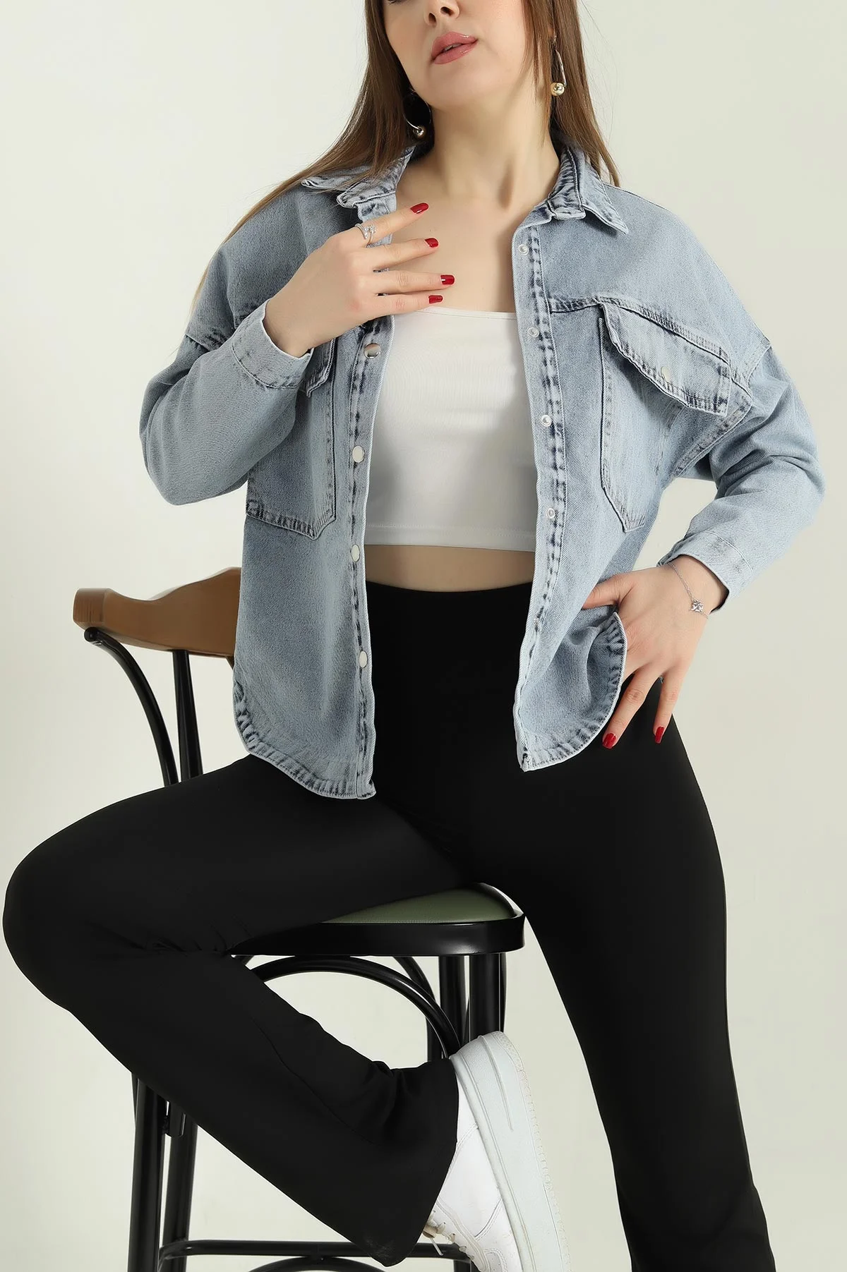 Mavi Çift Cep Bayan Kot Ceket 336766
